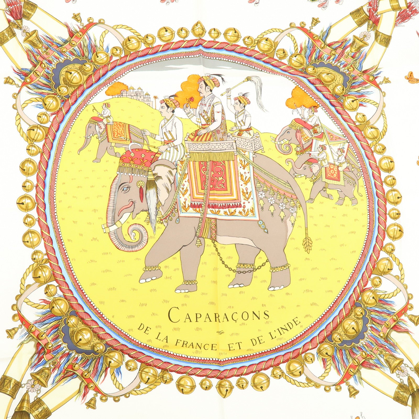 HERMES Carre 90 Silk 100 % Scarf CAPARAÇONS DE LA FRANCE ET DE L'INDE