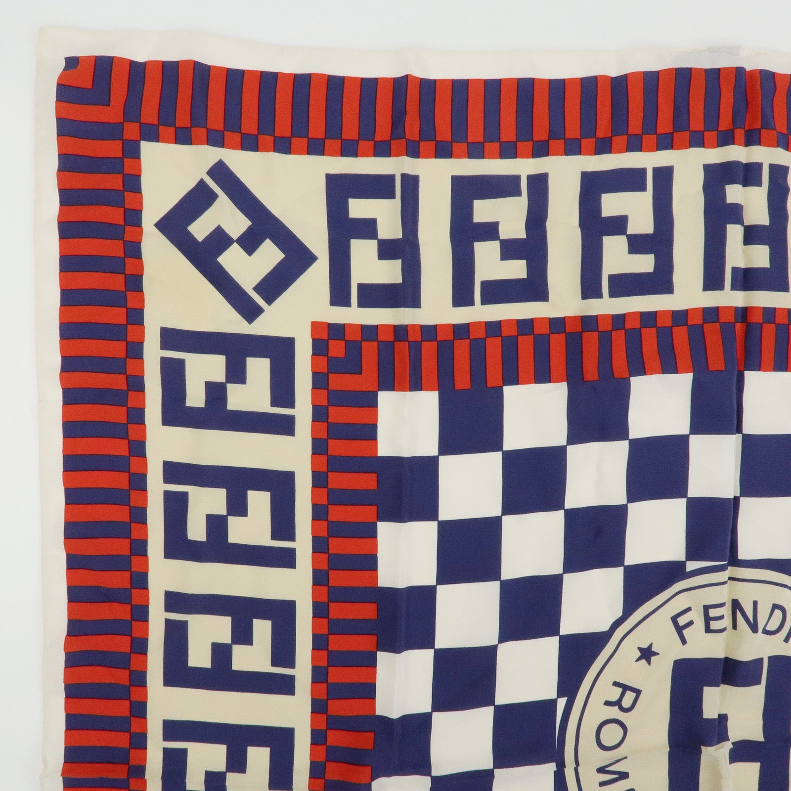 FENDI FF Logo Silk 100% Scarf White Blue Red