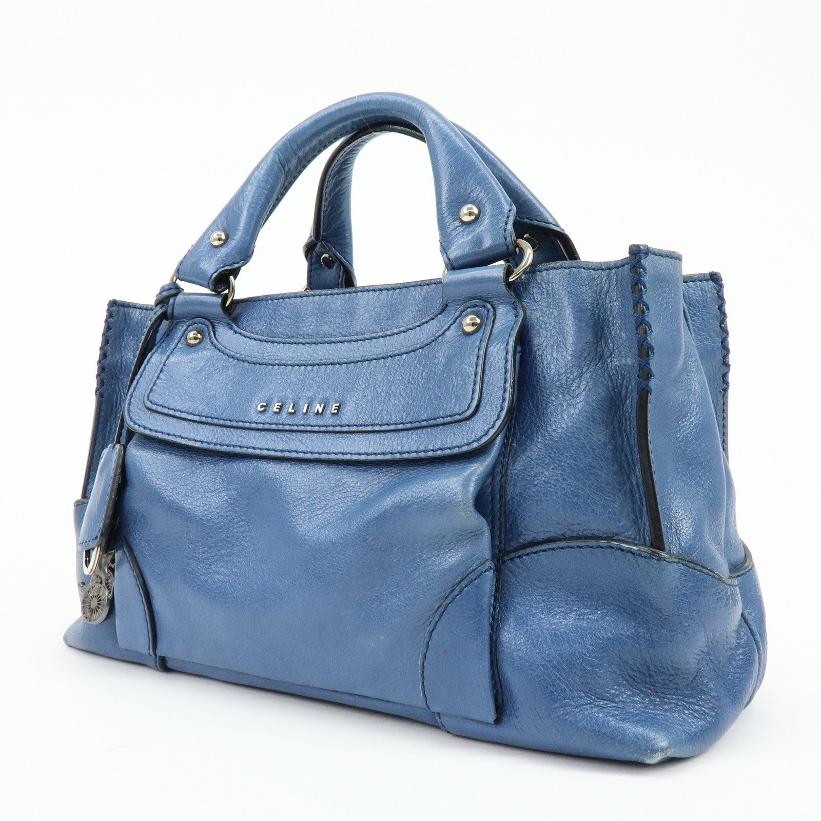 CELINE Logo Leather Boogie Bag Hand Bag Horse Bag Charm Blue