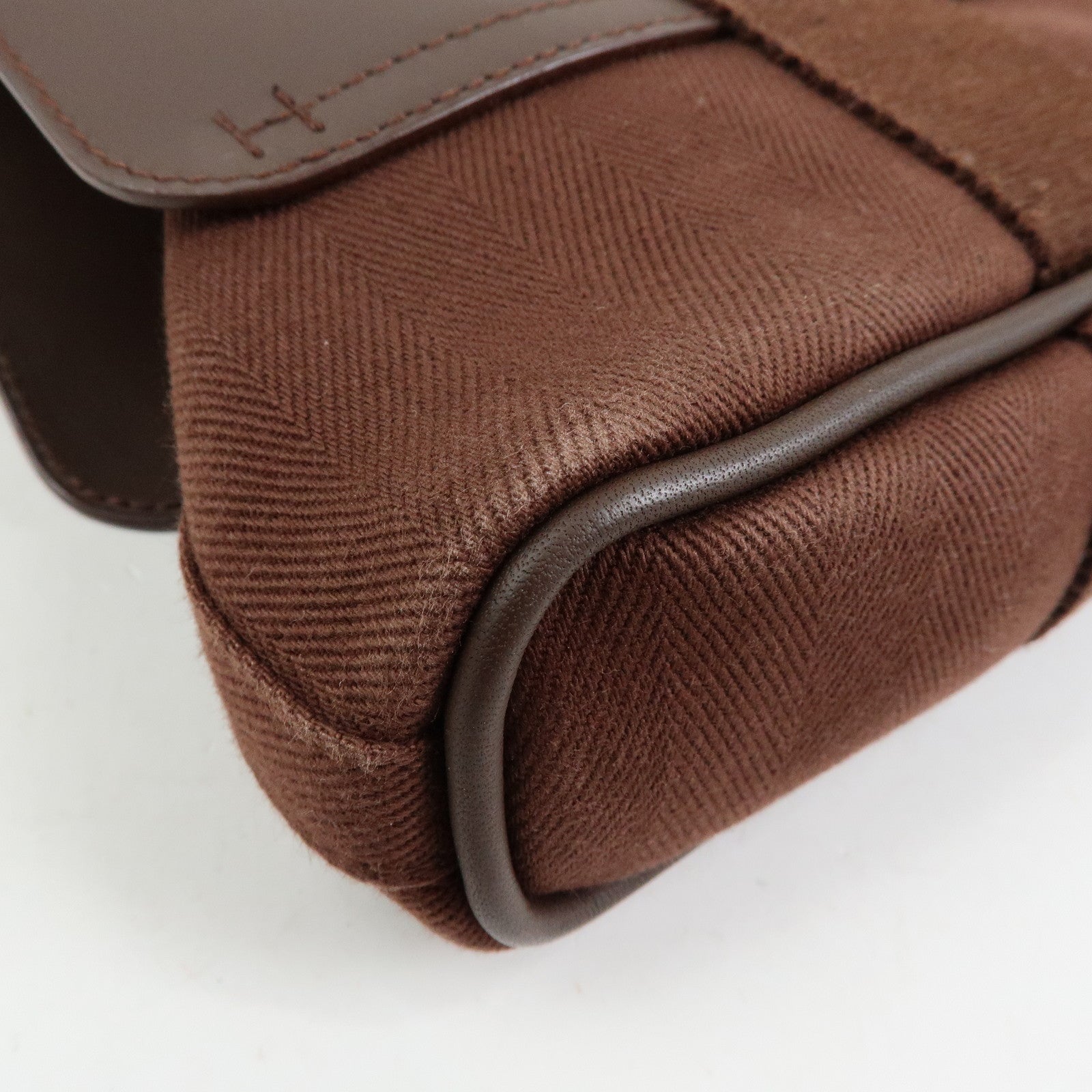 HERMES Toile Chevron Valparaiso Long PM Hand Bag Brown
