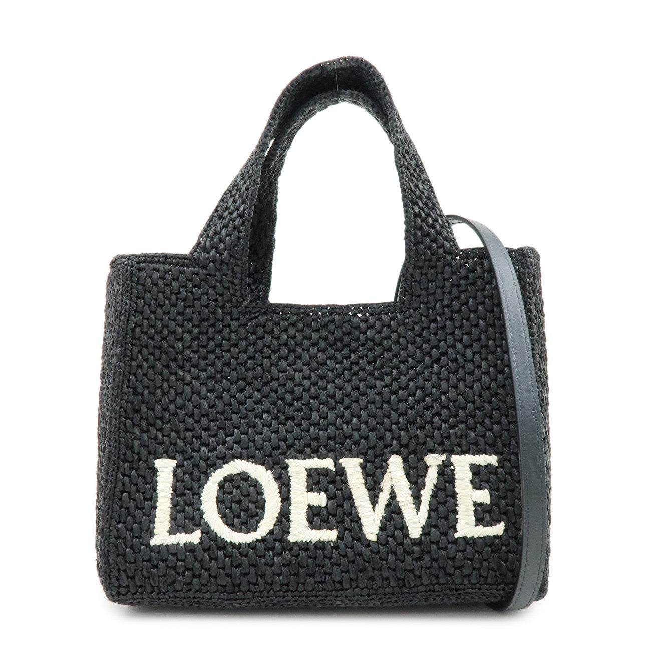 LOEWE Font Tote Raffia 2Way Bag Hand Bag Shoulder Bag Black