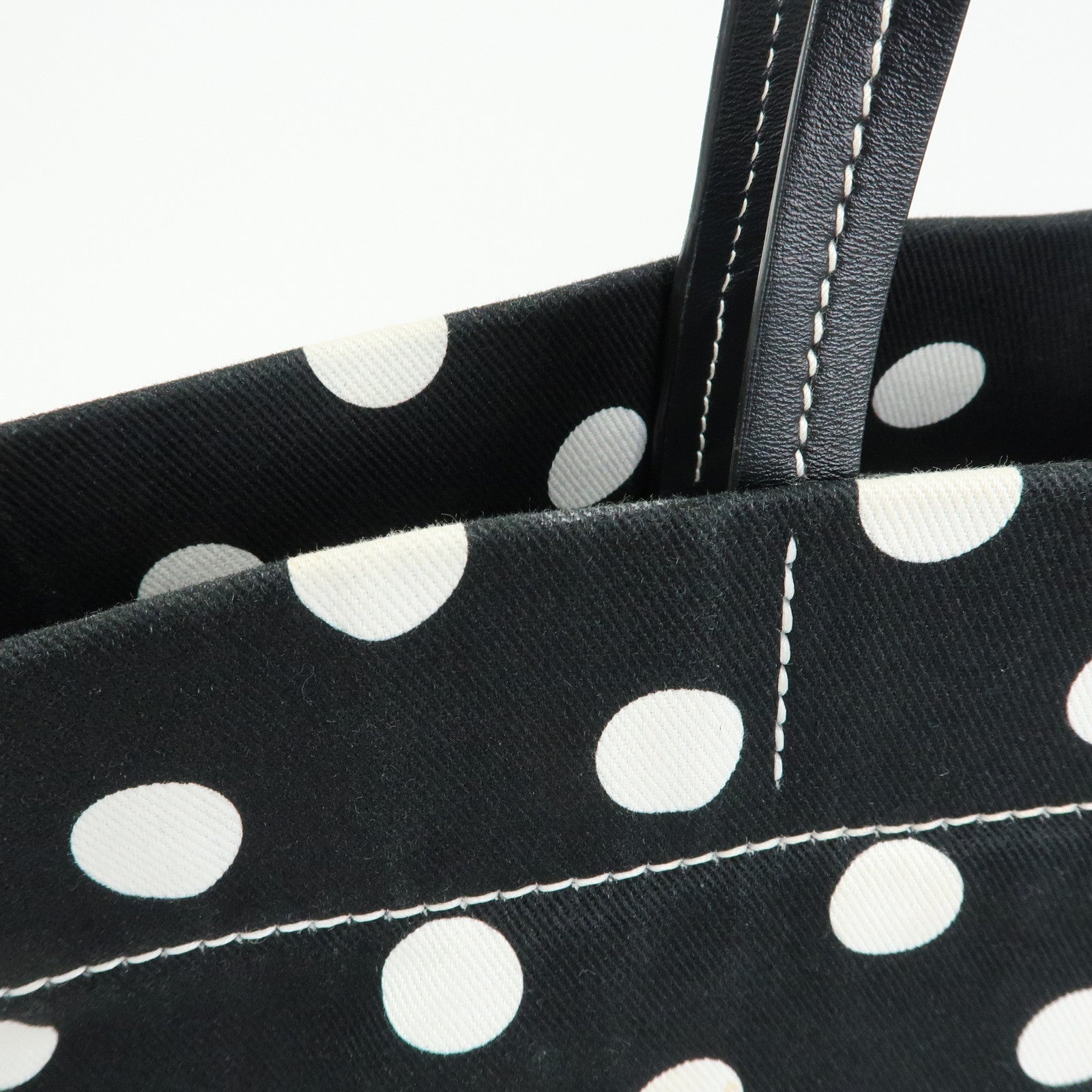 MIU MIU Logo Canvas Leather Polka Dots Tote Shoulder Bag Black 5BG234