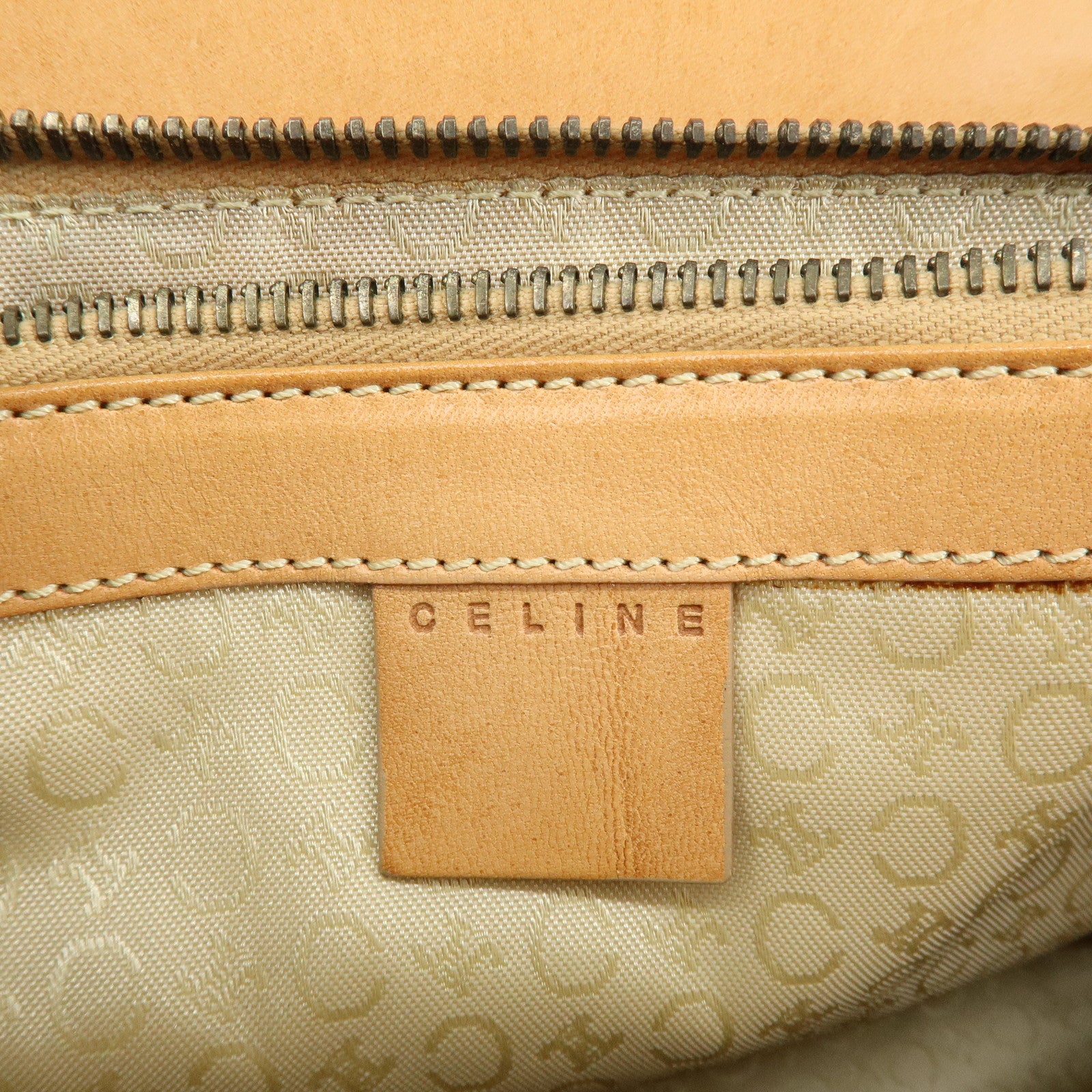 CELINE C Macadam Suede Leather Hand Bag Tote Bag Orange Beige