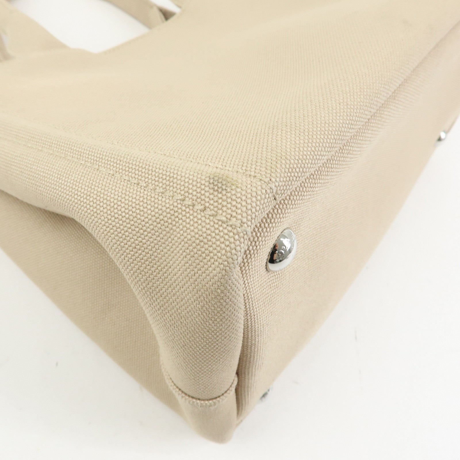 PRADA Canapa Triangle Logo Canvas 2Way Hand Bag Shoulder Bag Beige