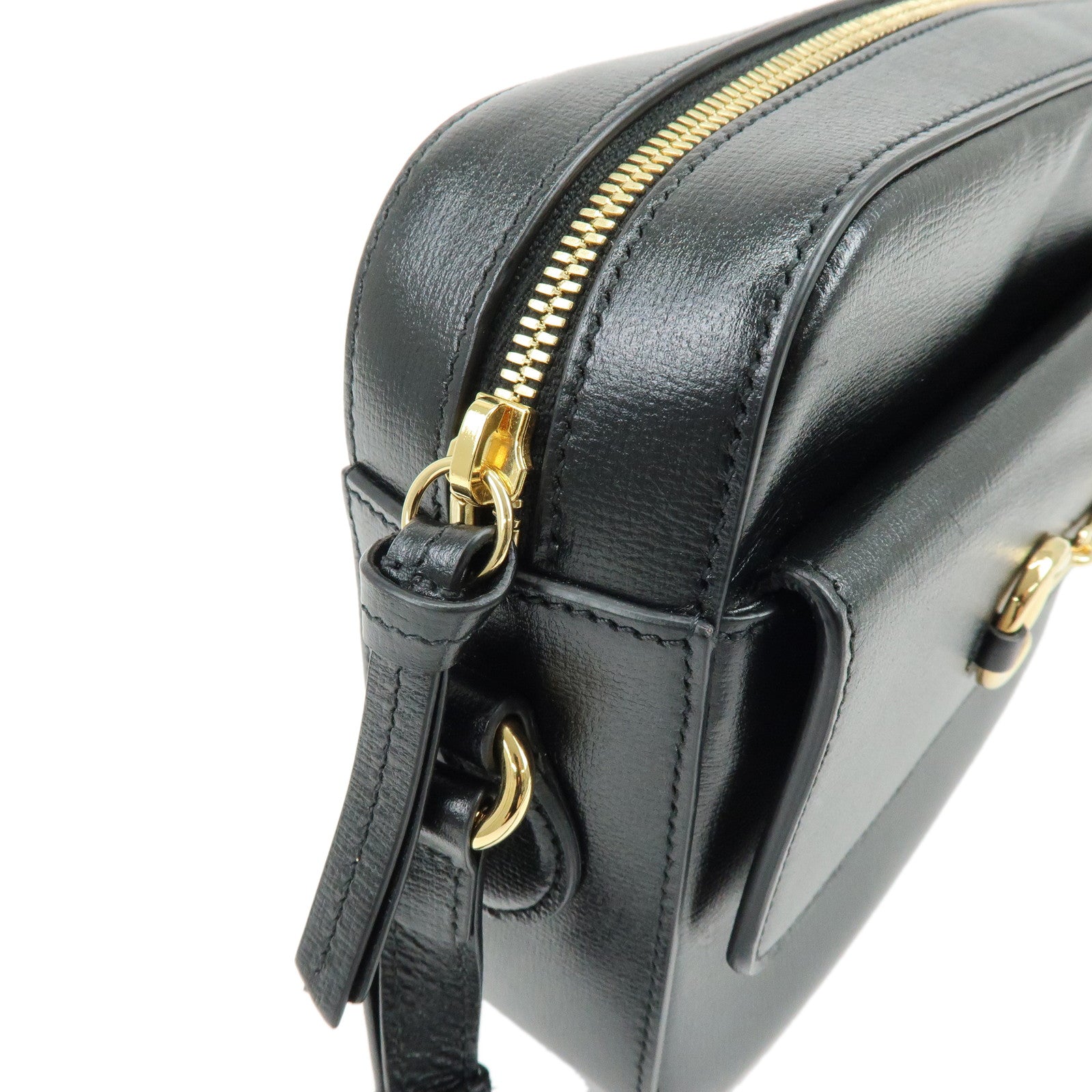 GUCCI Horsebit Leather Shoulder Bag Crossbody Bag Black 645454