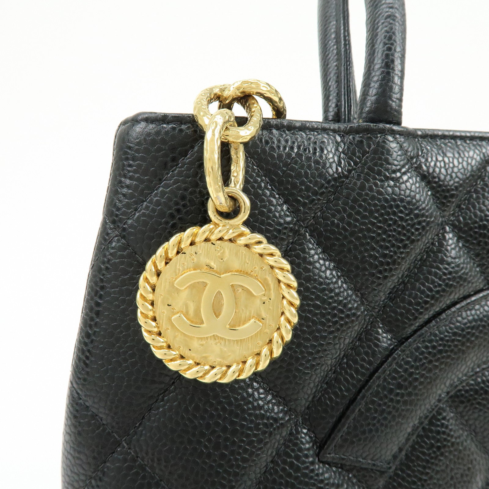 CHANEL Matelasse COCO Mark Medallion Tote Bag Hand Bag Black A01804