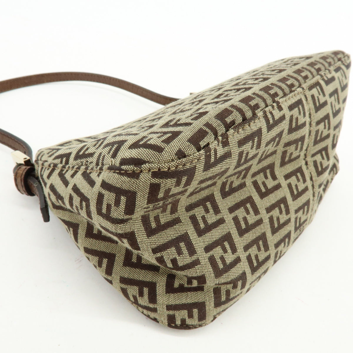 FENDI Mini Mamma Baguette Zucchino Canvas Leather Shoulder Bag 8BR180