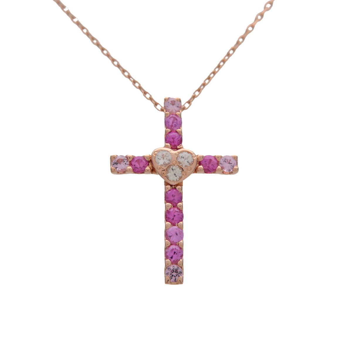 STAR JEWELRY Cross Diamond Pink Sapphire Necklace K18 PG Rose Gold