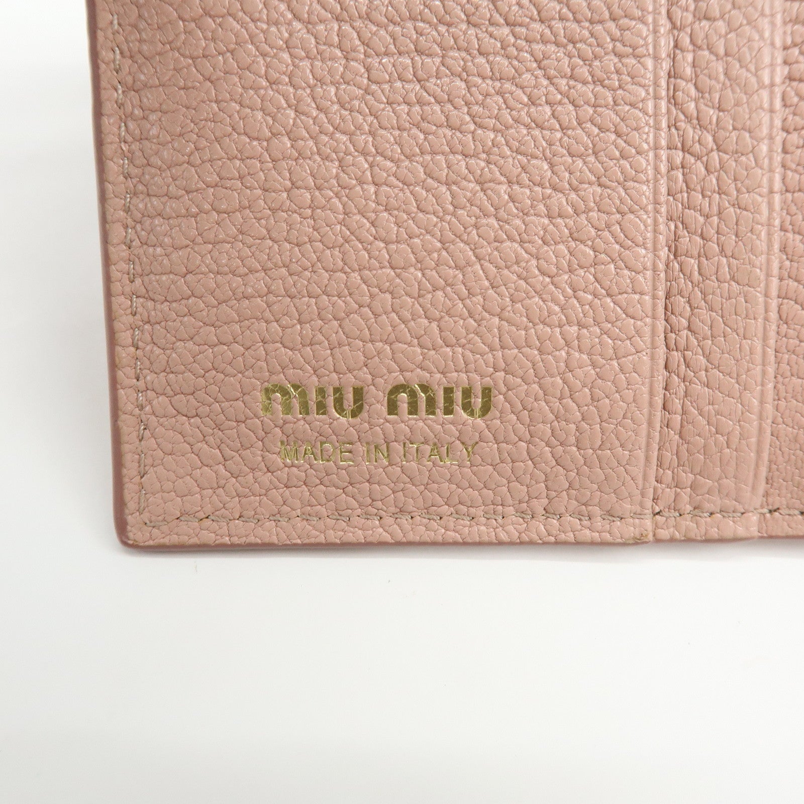 MIU MIU Logo Madras Leather Bi-fold Compact Wallet Pink