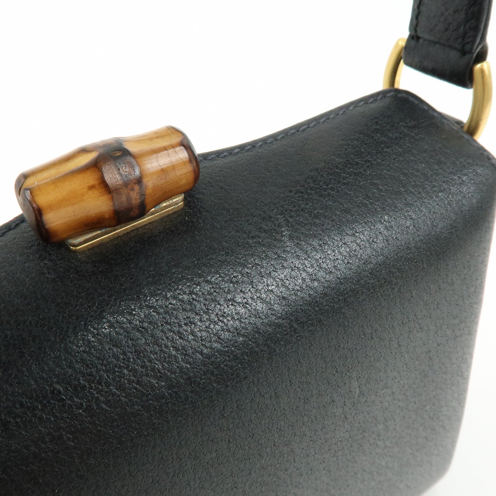 GUCCI Bamboo Turn Lock Leather Mini Hand Bag Black 000・33・0249