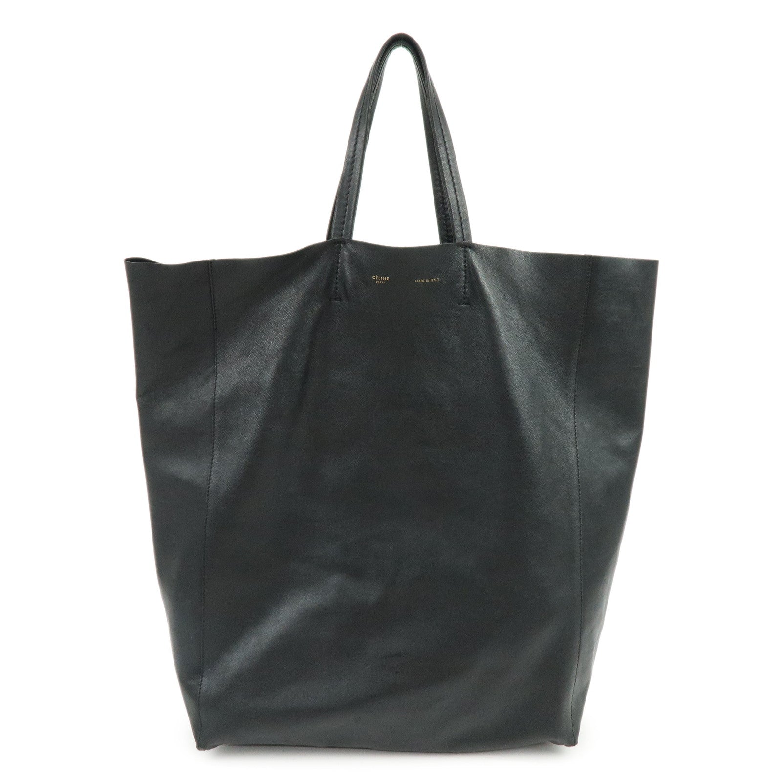 CELINE Horizontal Cabas Leather Tote Bag Hand Bag Black