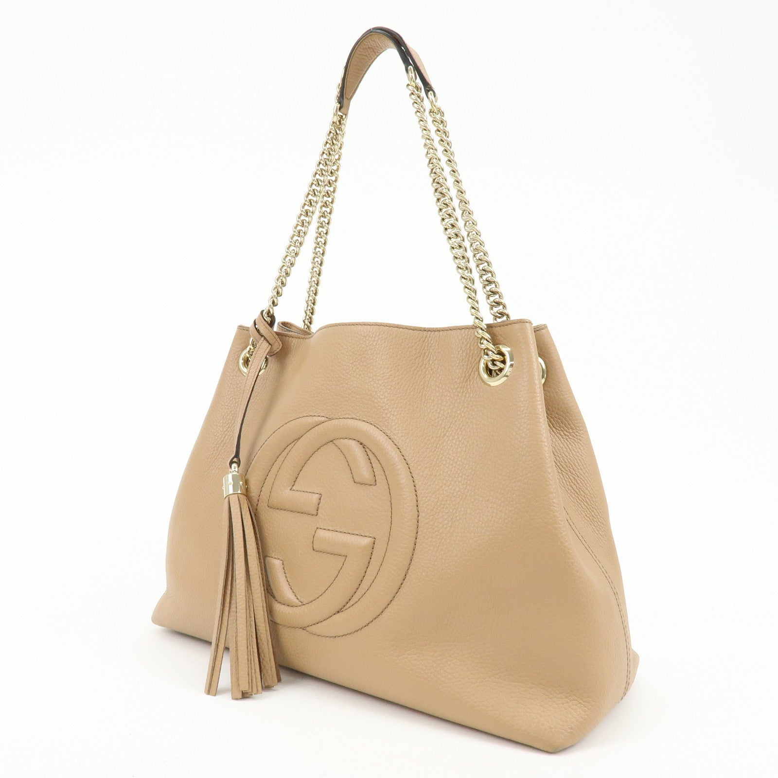 GUCCI SOHO Interlocking G Leather Chain Shoulder Bag Beige 536196