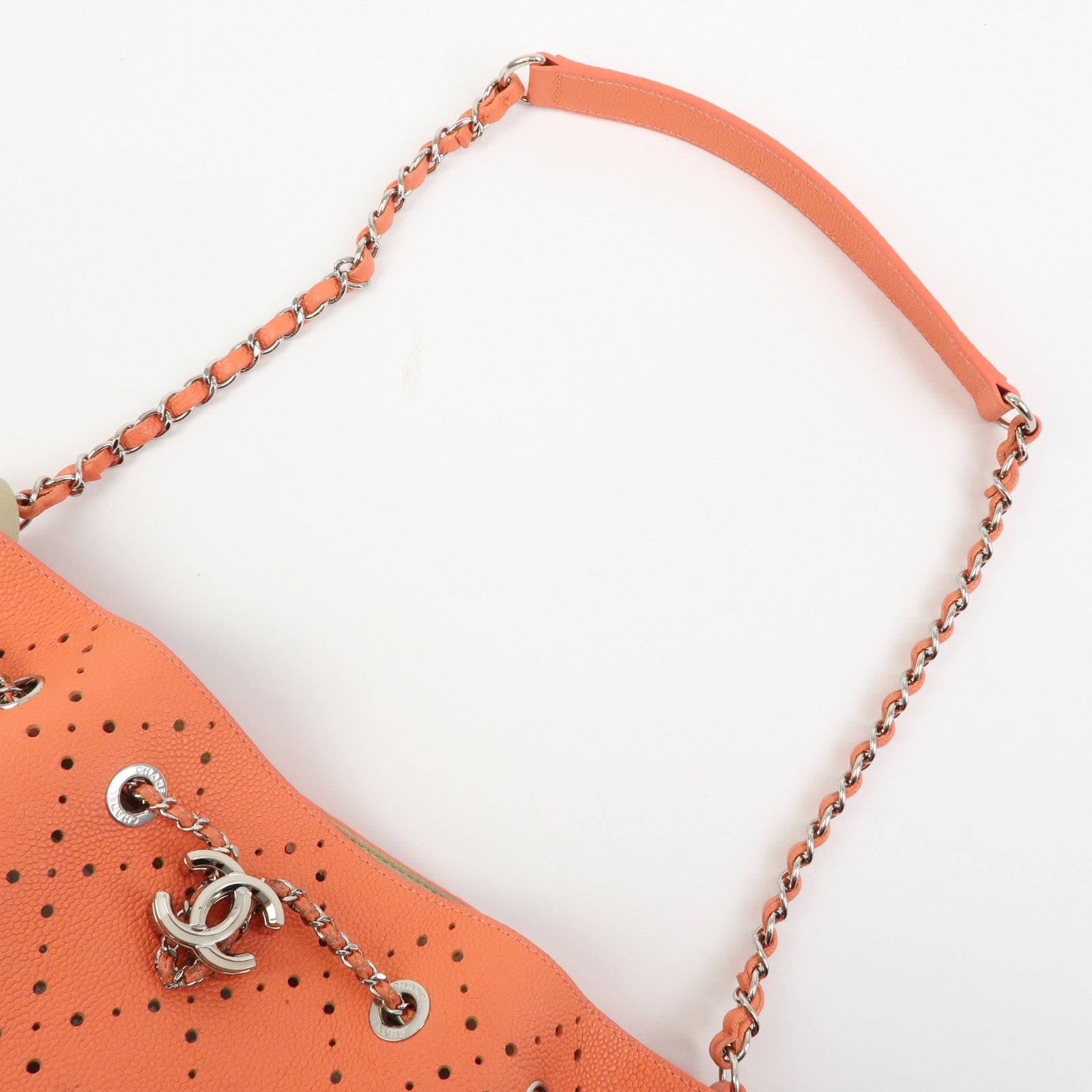 CHANEL COCO Mark Caviarskin Chain Shoulder Bag Hand Bag Orange