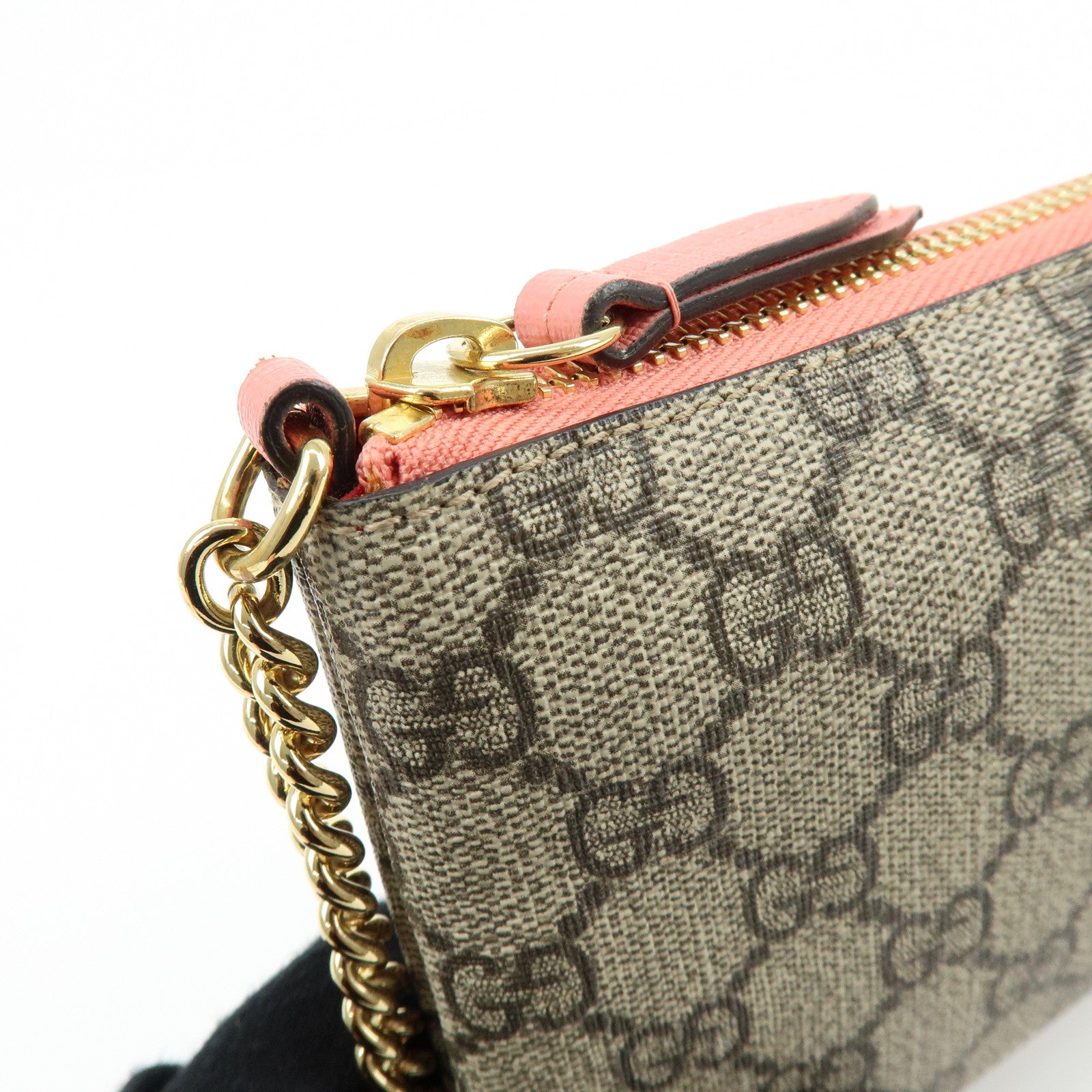 GUCCI Double G GG Supreme Leather Chain Shoulder Bag Ribbon Pink 431396