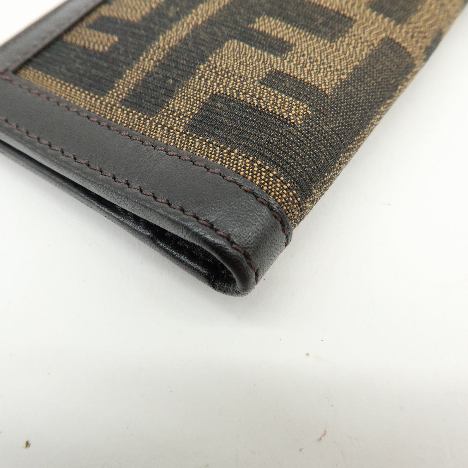 FENDI Zucca Canvas Leather Card Case Card Holder Brown Black 7M0168