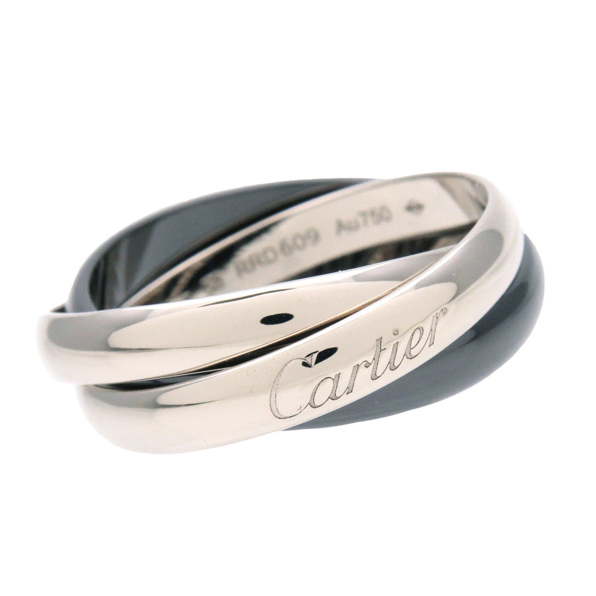 Cartier Trinity Ring MM K18 750WG Black Ceramic White Gold #58 US8.5