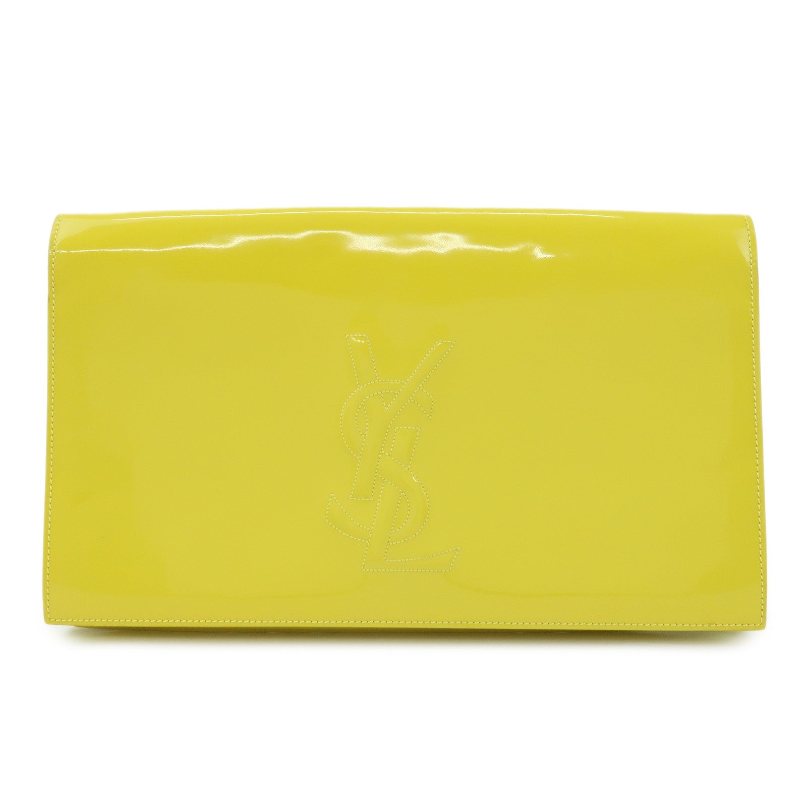 SAINT LAURENT PARIS Cassandra Patent Leather Clutch Bag Yellow 361120