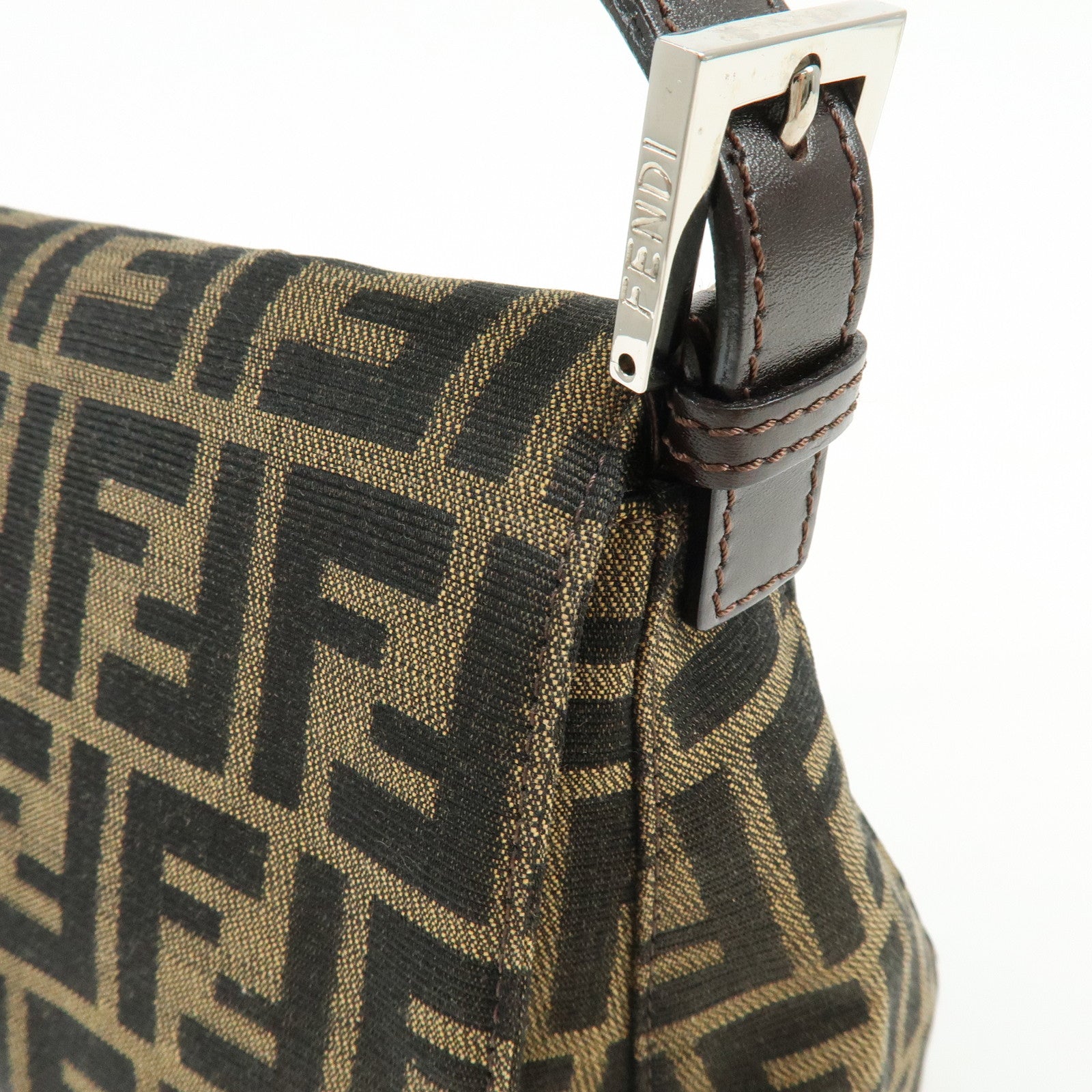 FENDI Mamma Baguette Zucca Canvas Leather Shoulder Bag Brown 26325