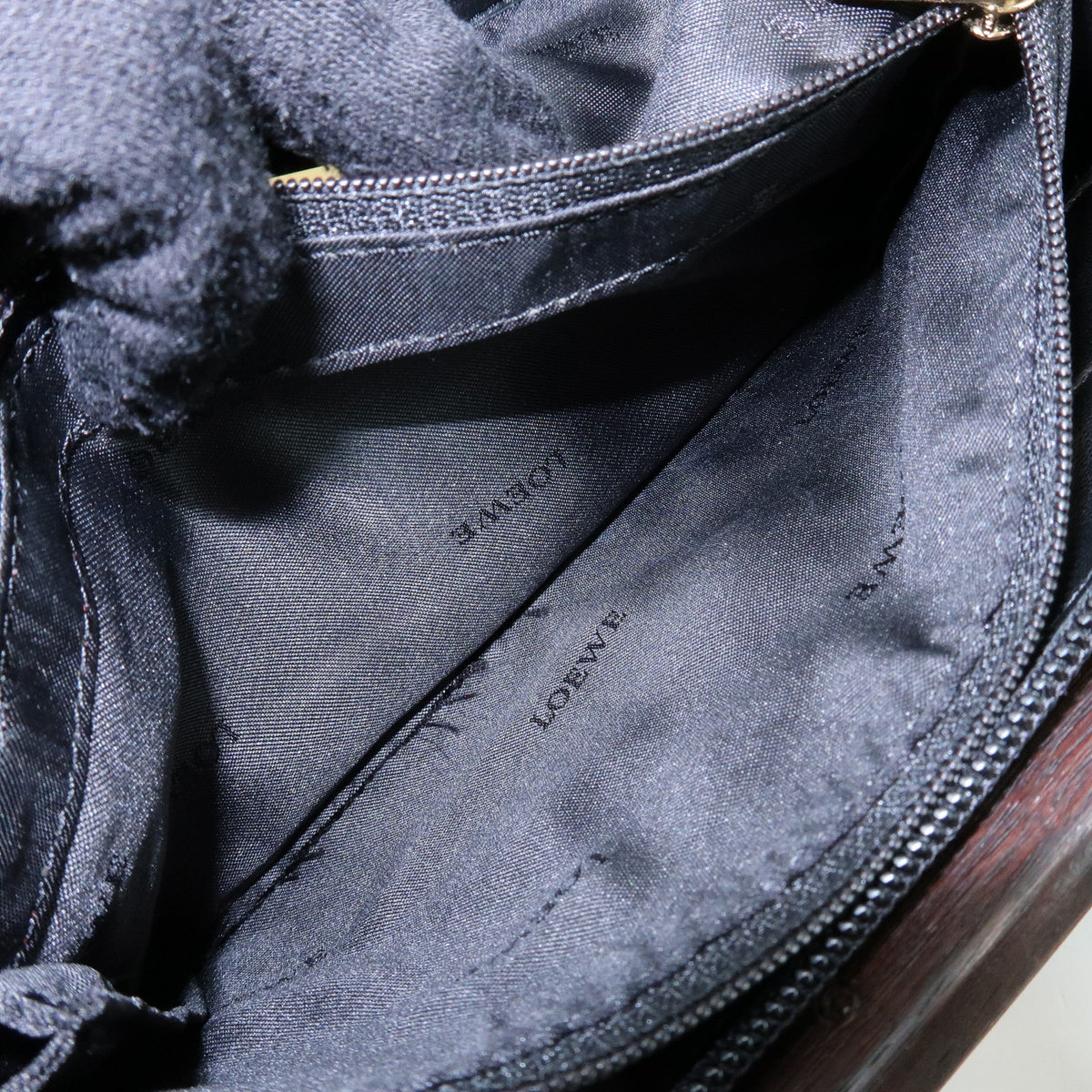 LOEWE Nappa Leather Wood Hand Bag Tote Bag Black Brown