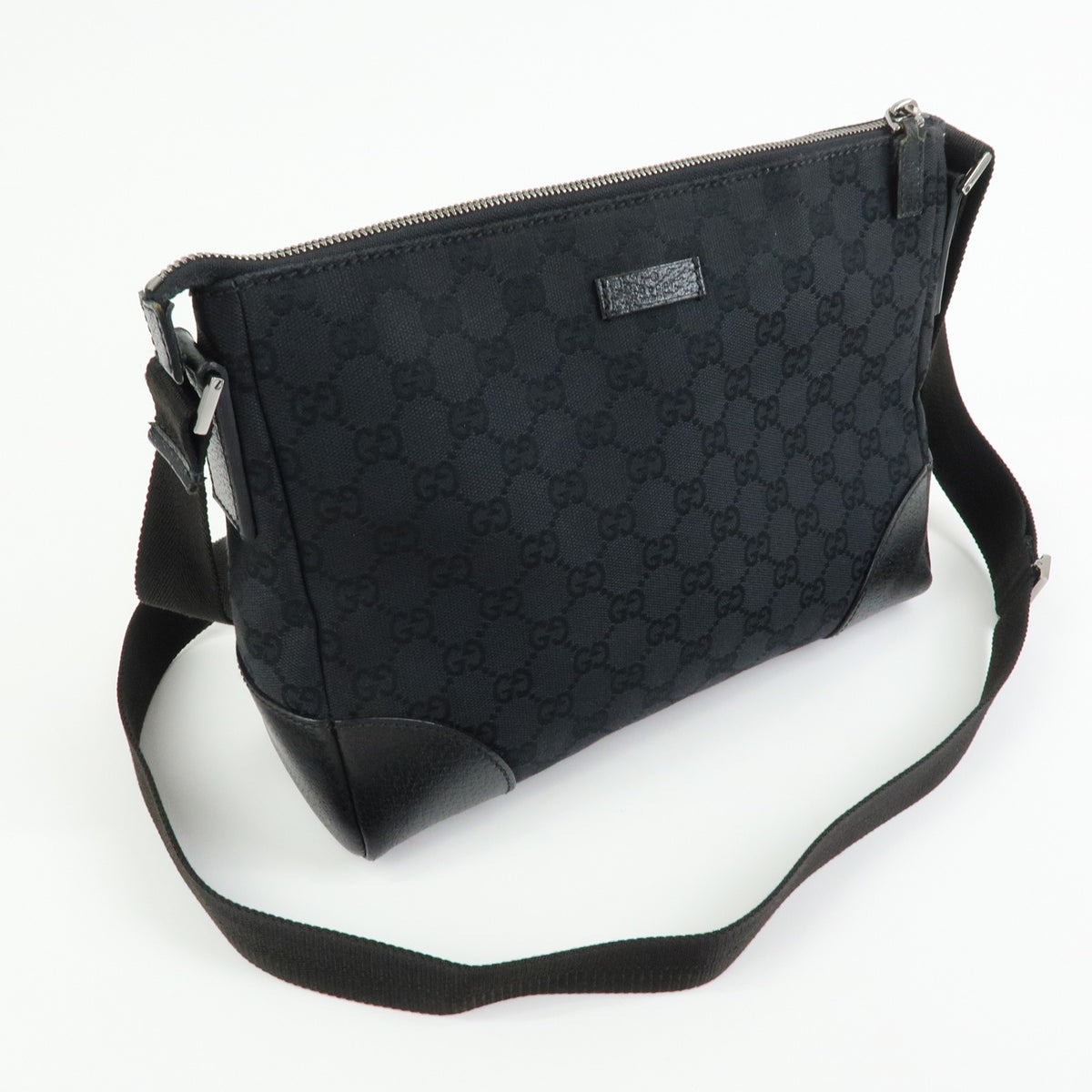 GUCCI GG Canvas Leather Shoulder Bag Crossbody Bag Black 114273