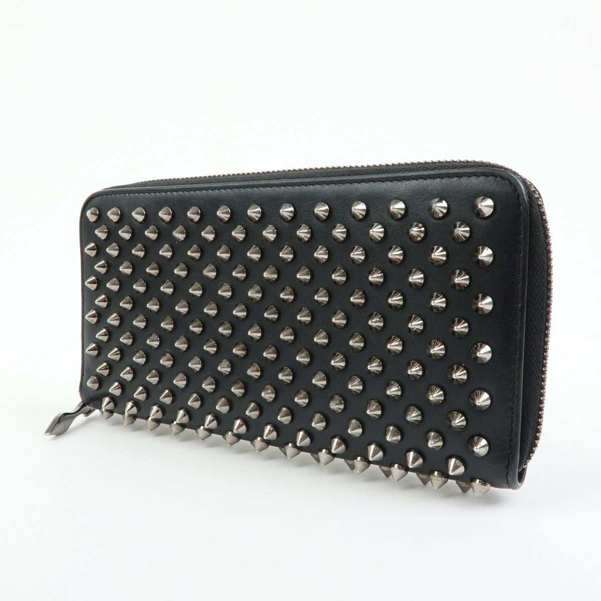 Christian Louboutin Studs Leather Round Zippy Compact Wallet Black