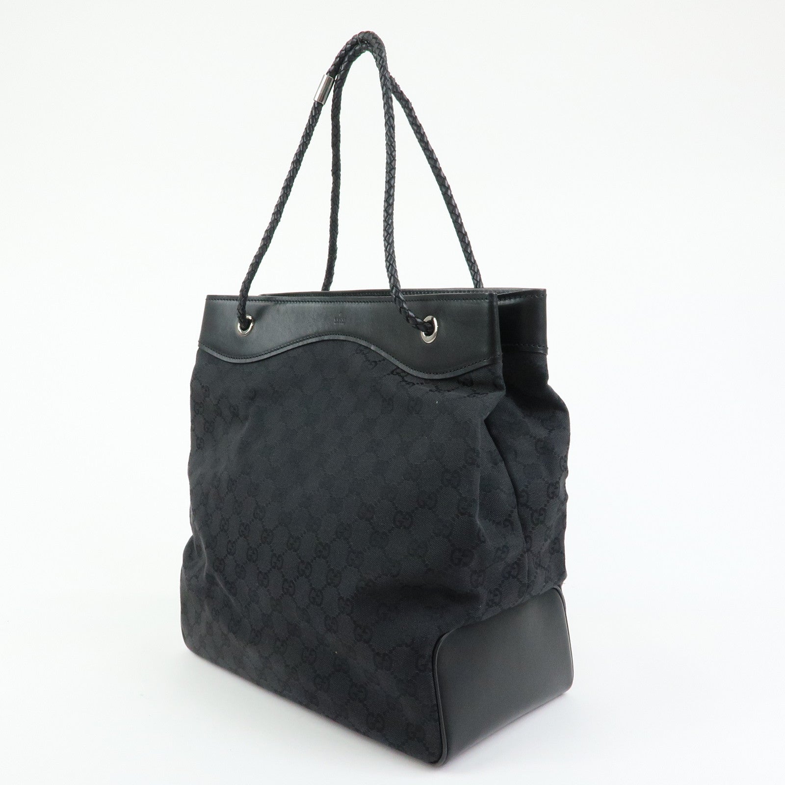 GUCCI GG Canvas Leather Shoulder Bag Tote Bag Black 109141