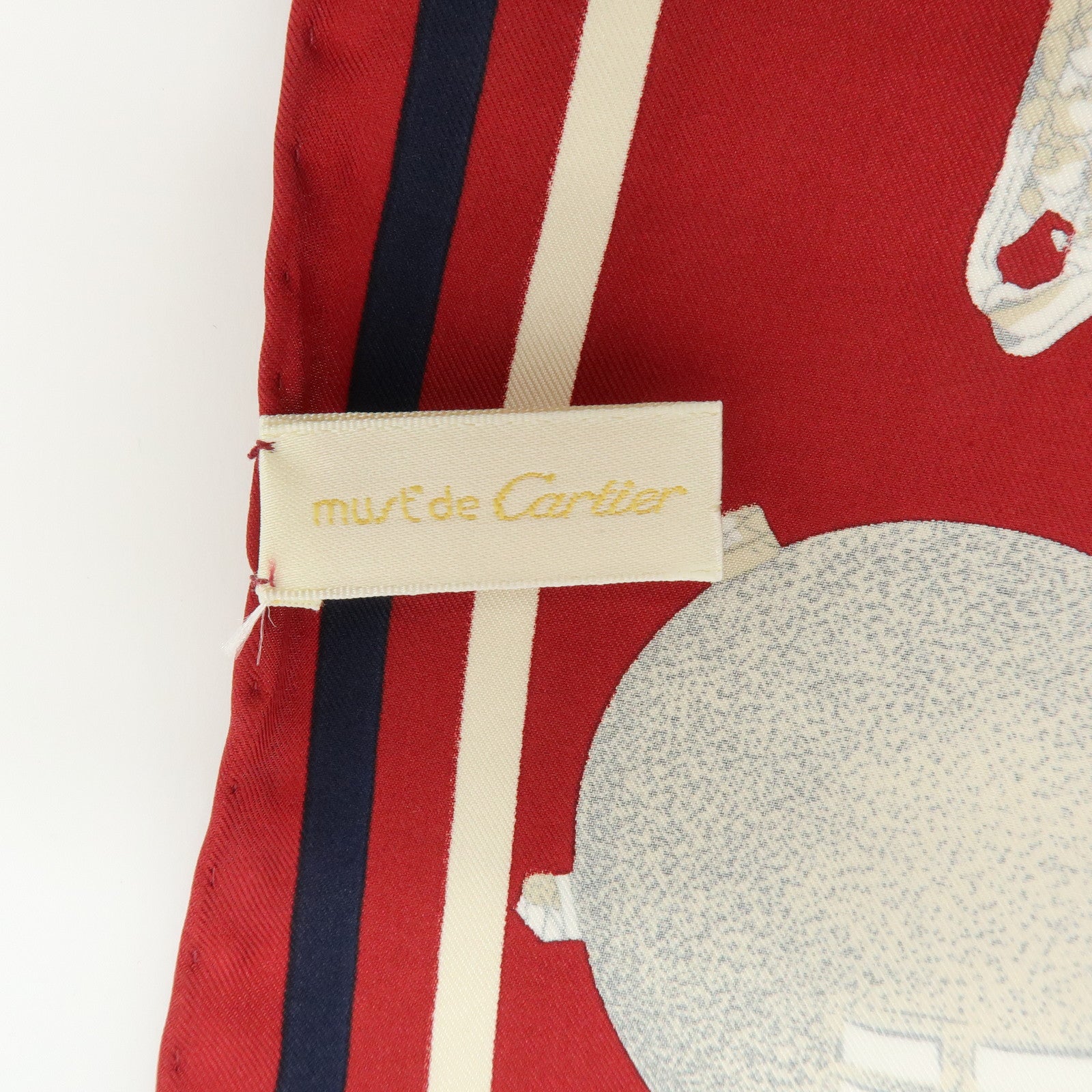 Cartier Must de Cartier Silk 100% Tiger Print Scarf Showl Red Navy