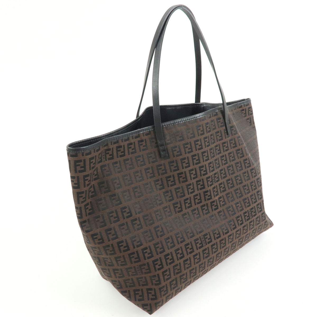 FENDI Zucchino Canvas Leather Tote Bag Shoulder Bag Brown 8BH005