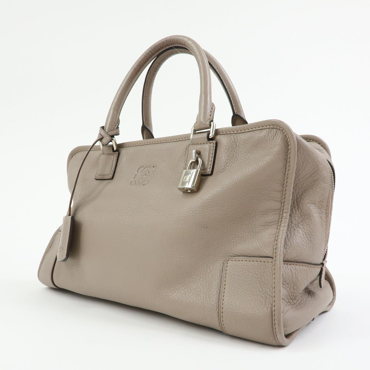 LOEWE Anagram Amazona 36 Leather Hand Bag Boston Bag Greige