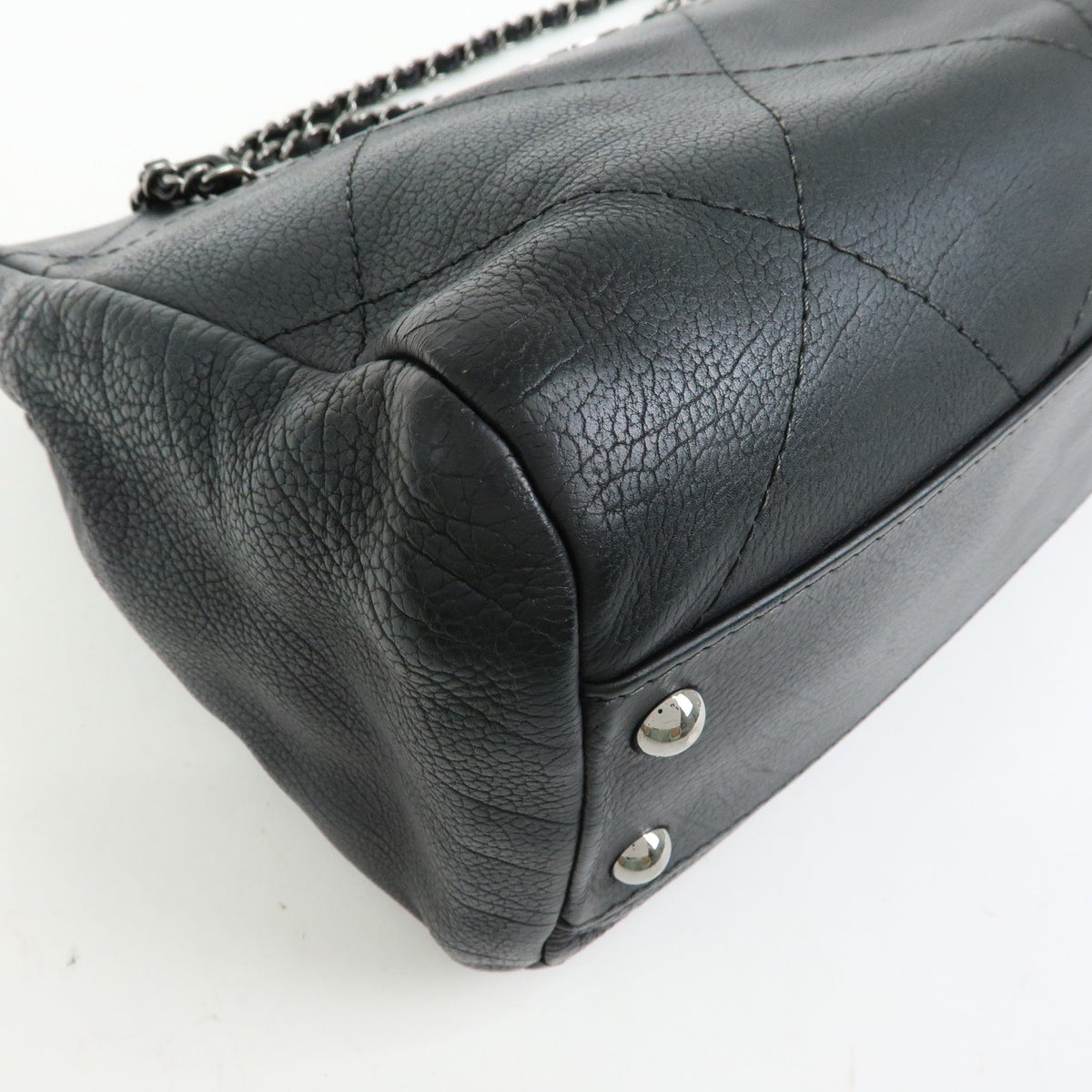 CHANEL COCO Mark Wild Stitch Calf Leather Chain Shoulder Bag Black