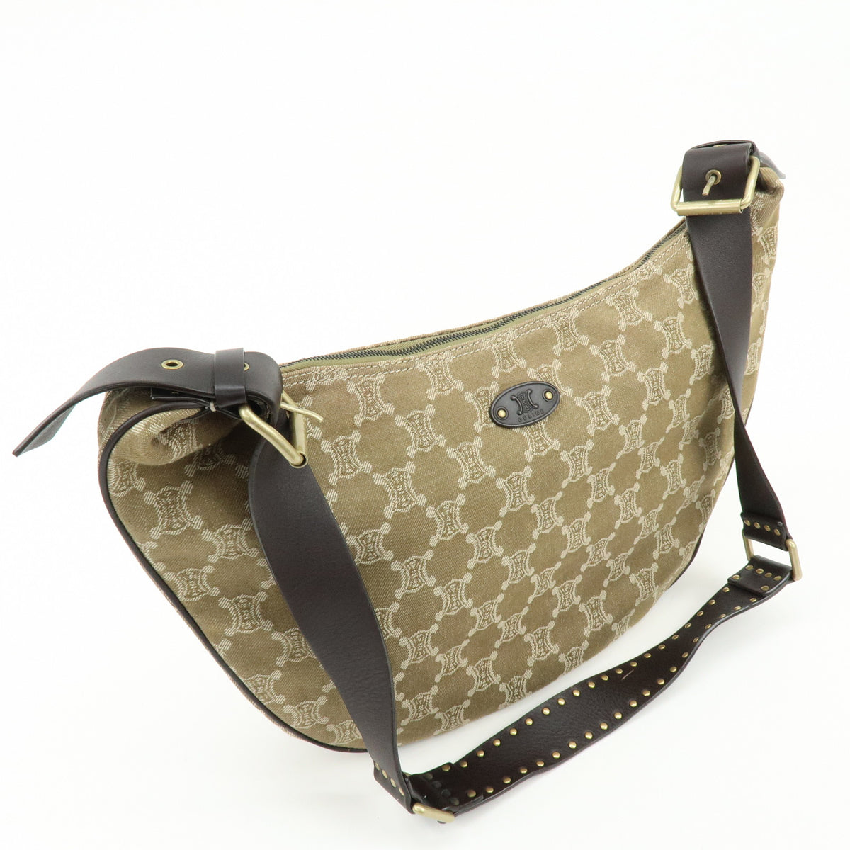 CELINE Macadam Canvas Leather Shoulder Bag Crossbody Bag Beige