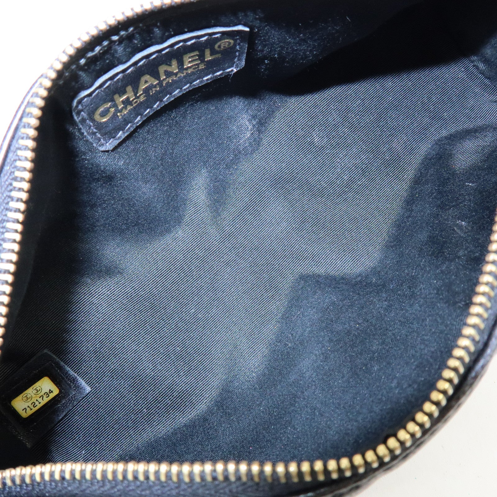 CHANEL COCO Mark Chocolate Bar Lamb Skin Cosmetic Pouch Black Gold