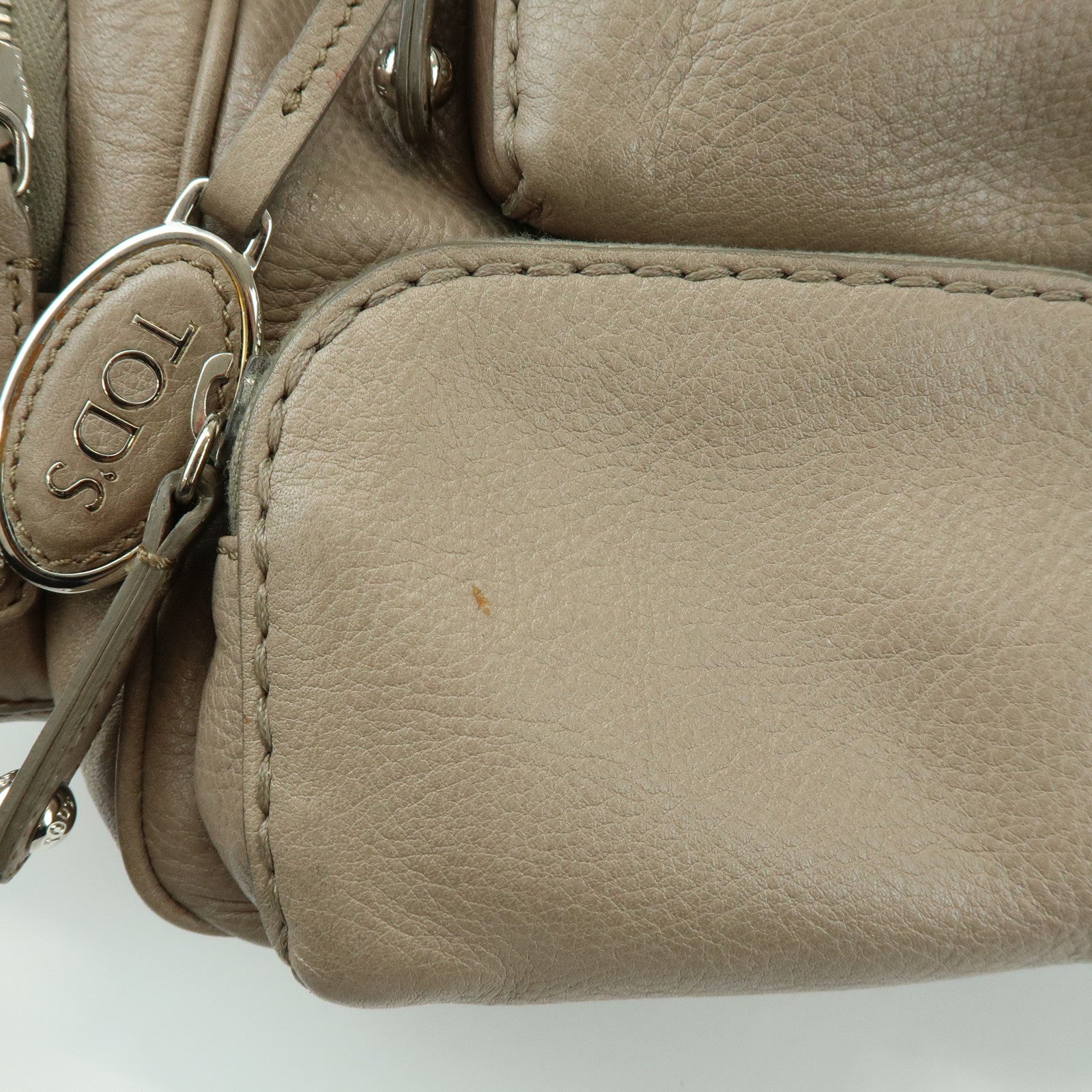 TOD'S Multiple Pocket Leather Shoulder Bag Hand Bag Beige