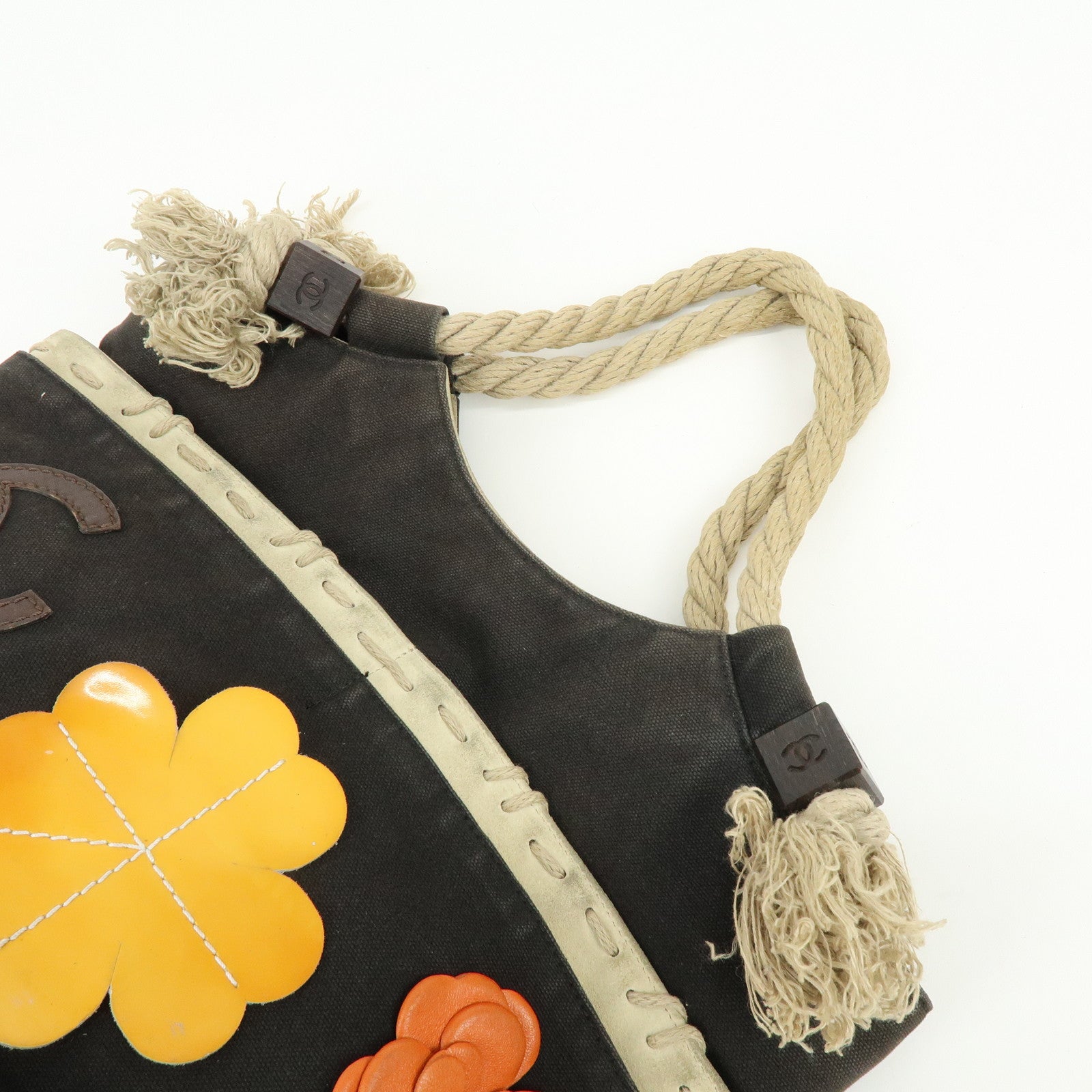 CHANEL COCO Mark Cruise Collection Camellia Canvas Rope Tote Bag Black