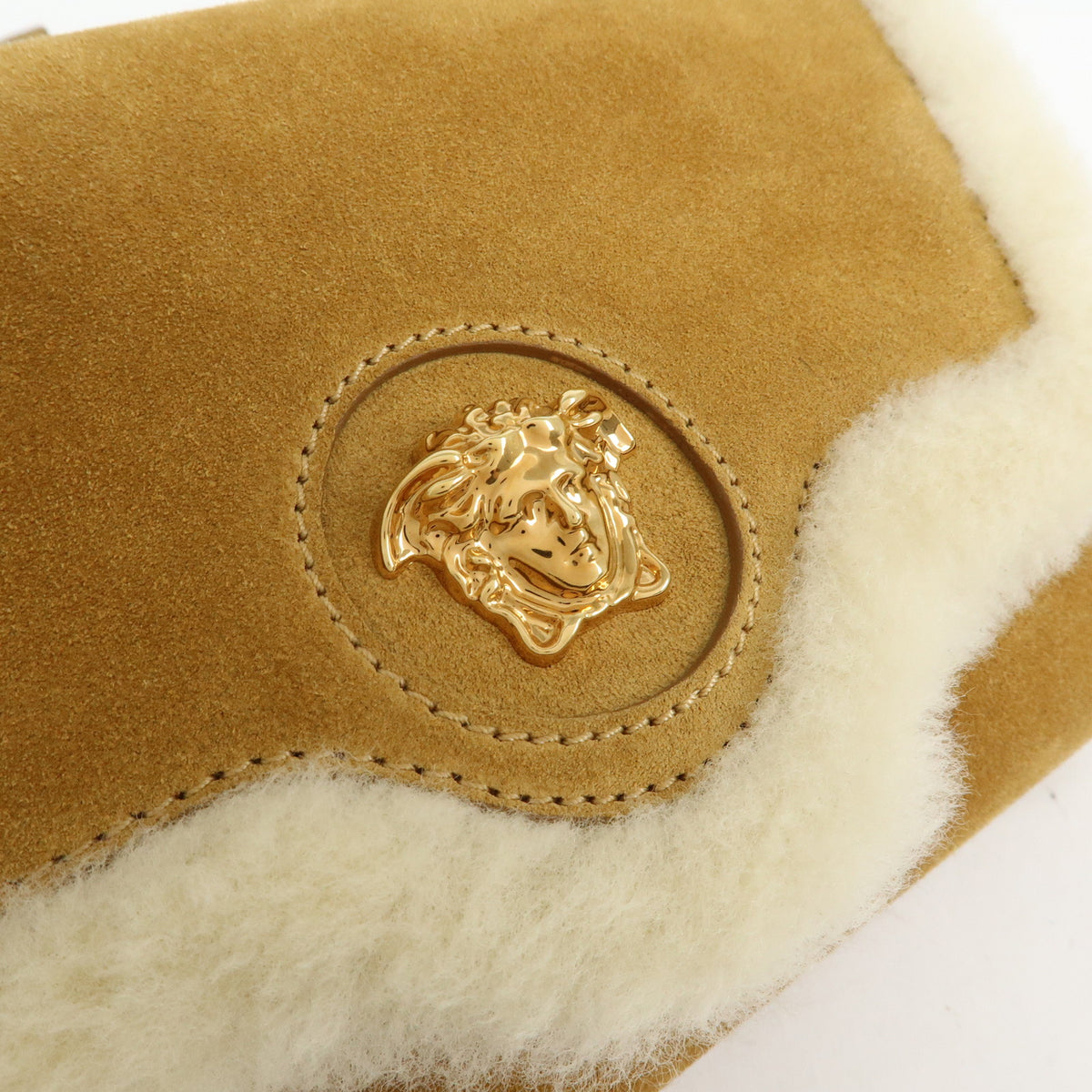 VERSACE Meduca Suede Fur 2Way Bag Hand Shoulder Bag Beige