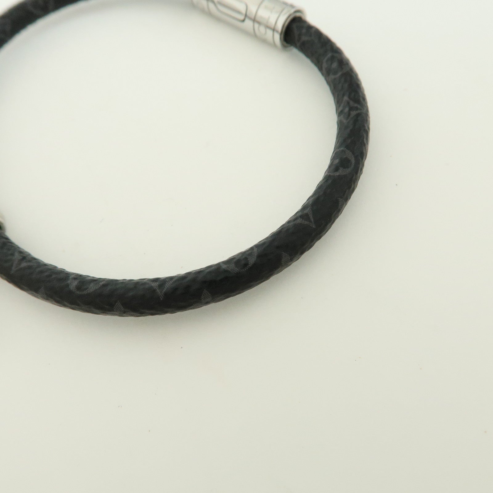 Louis Vuitton Monogram Eclipse Canvas Bracelet Dog Paw Charm Noir