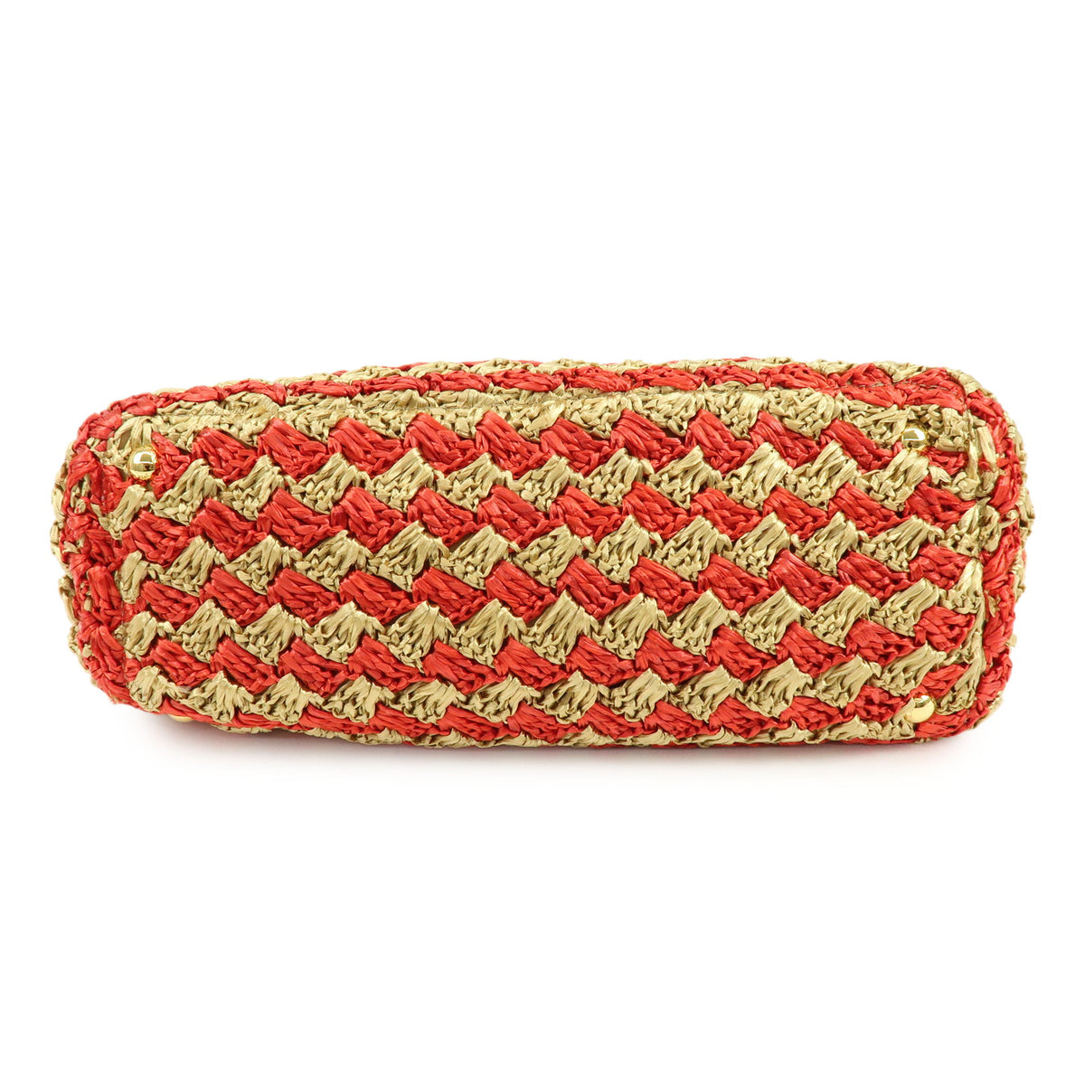 PRADA Canapa Triangle Logo Raffia Tote Bag Hand Bag Natural Red BN2303