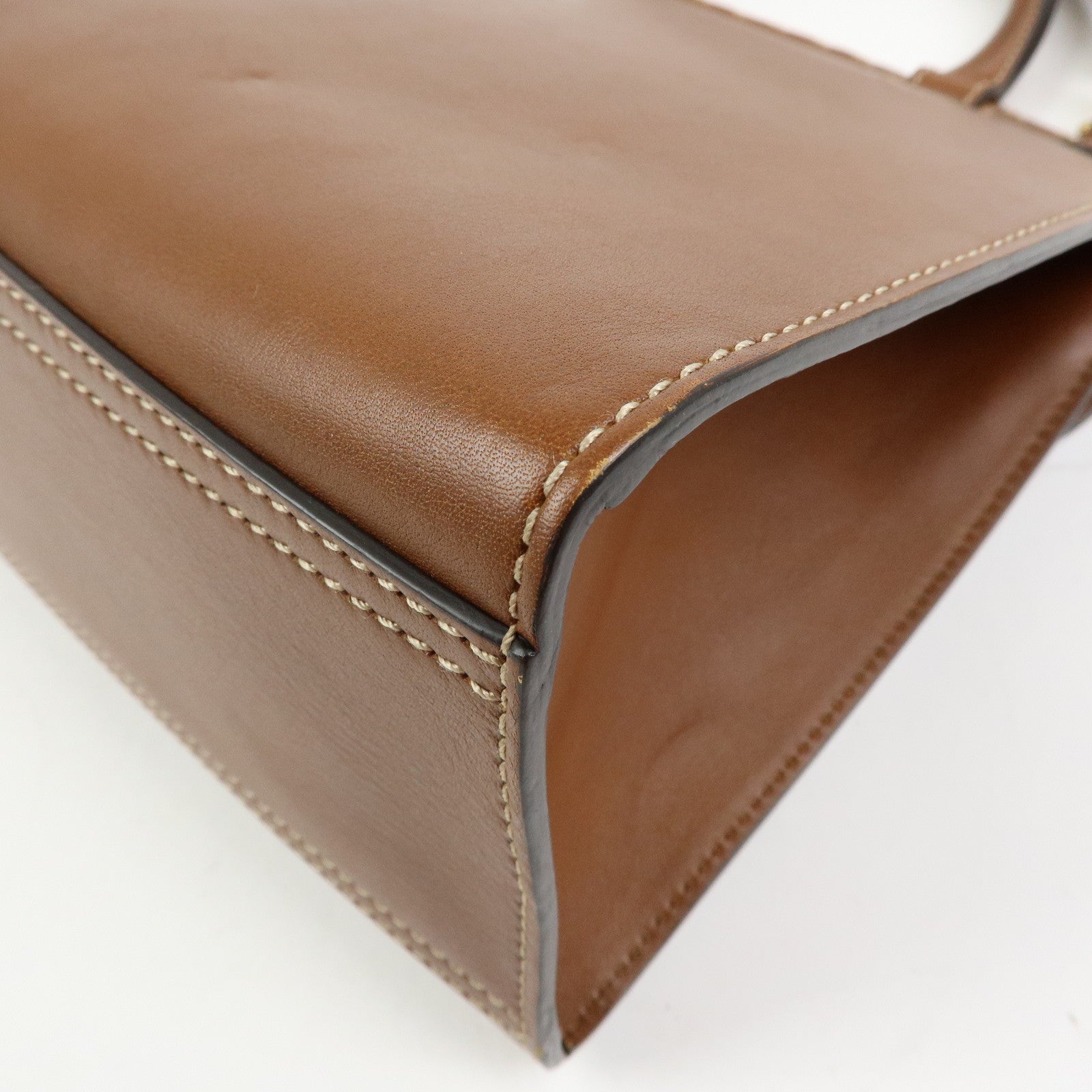 GUCCI Double G Leather 2Way Bag Hand Bag Shoulder Bag Brown 421890