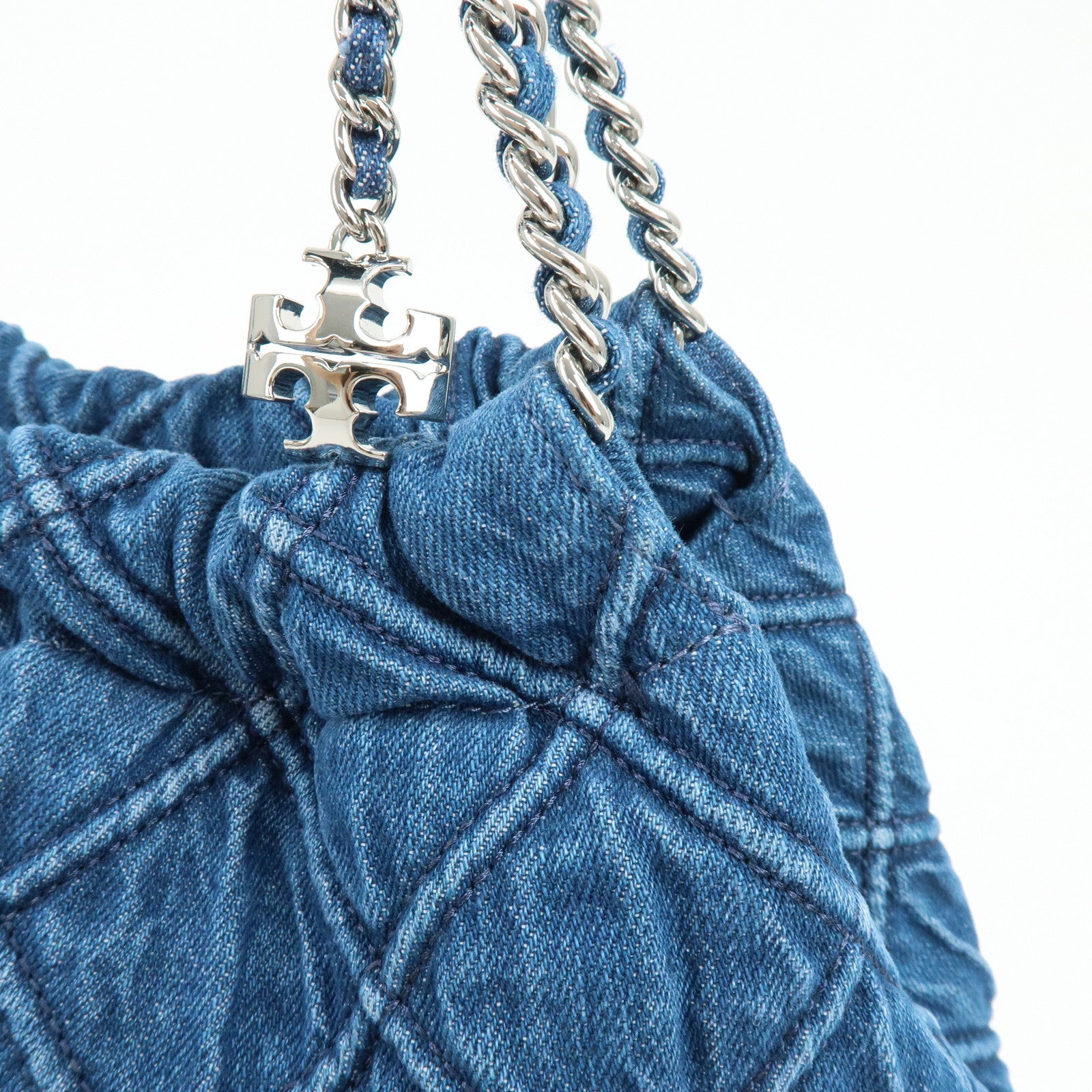 TORY BURCH Hobo Denim Chain Shoulder Bag Tote Bag Blue