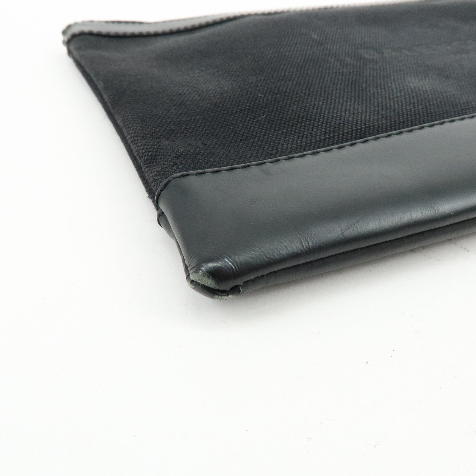 BALENCIAGA Navy Clip M Canvas Leather Clutch Bag Black 373834