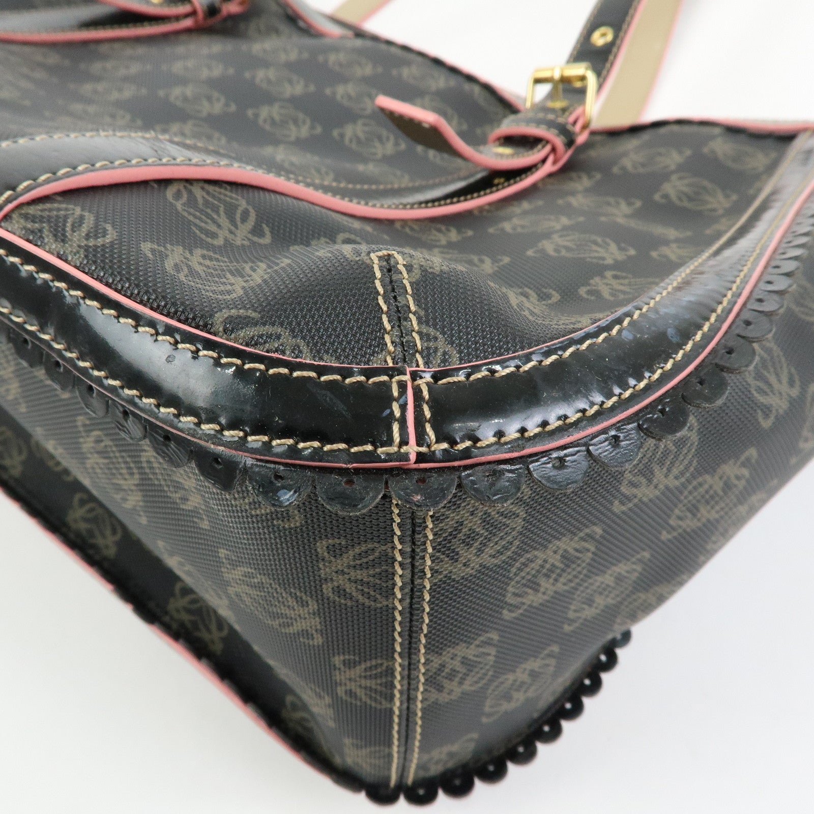LOEWE Anagram PVC Patent Leather Tote Bag Shoulder Bag Black Pink