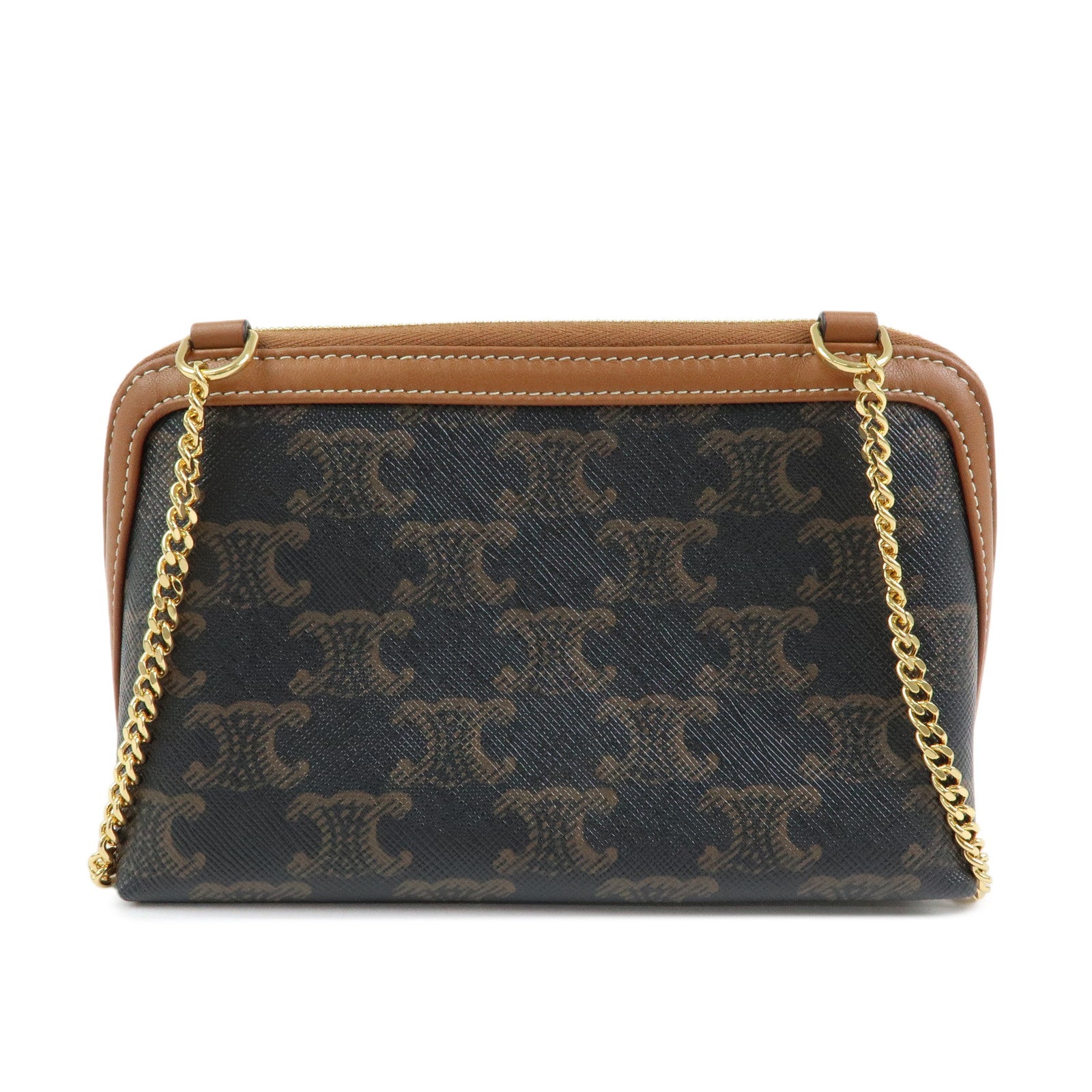 CELINE Triomphe Macadam PVC Lamb Skin Chain Clutch Bag Cosmetic Pouch