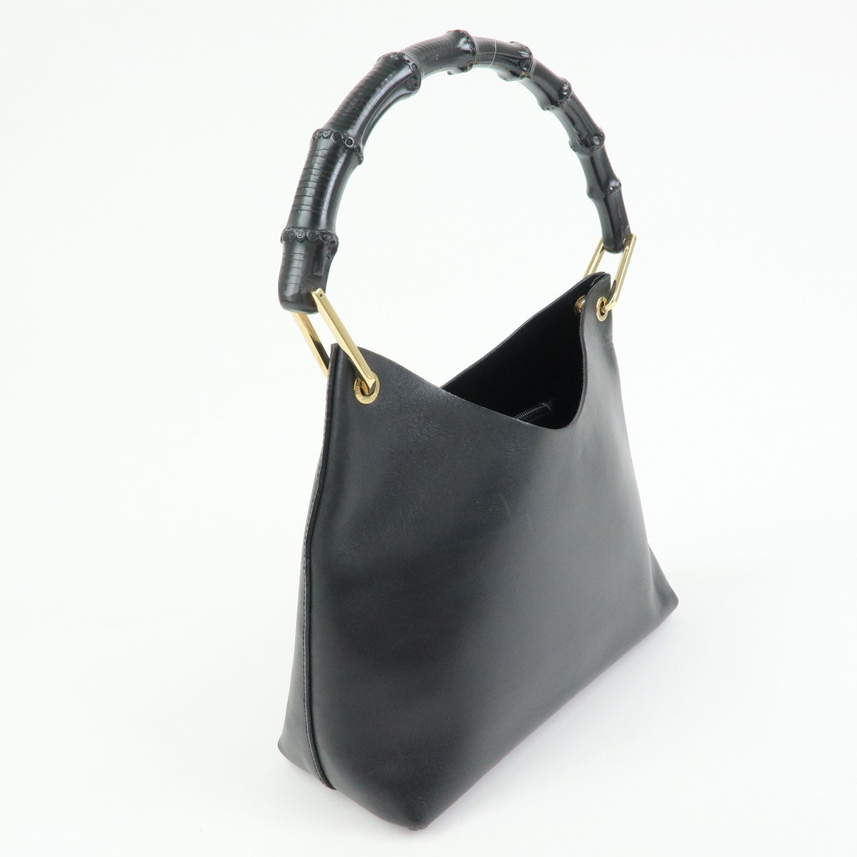 GUCCI Bamboo Leather Shoulder Bag Hand Bag Black 001.2058.1883.0