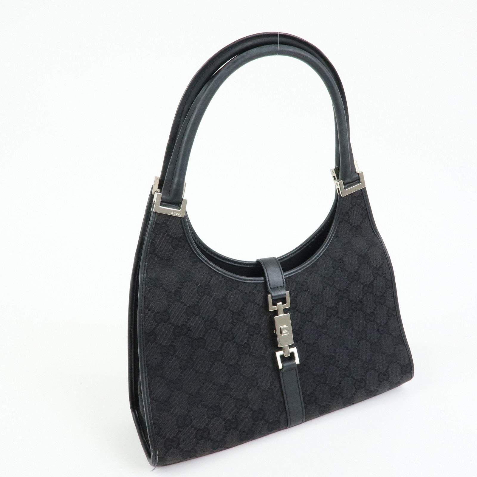 GUCCI Jackie GG Canvas Leather Hand Bag Shoulder Bag Black 001・1067