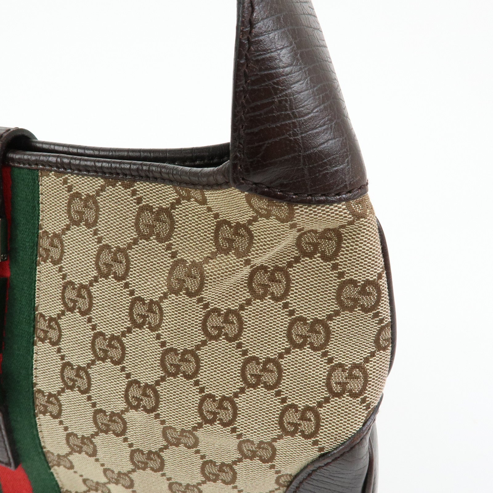 GUCCI Sherry Jackie GG Canvas Leather Shoulder Bag Hand Bag Bown 00963