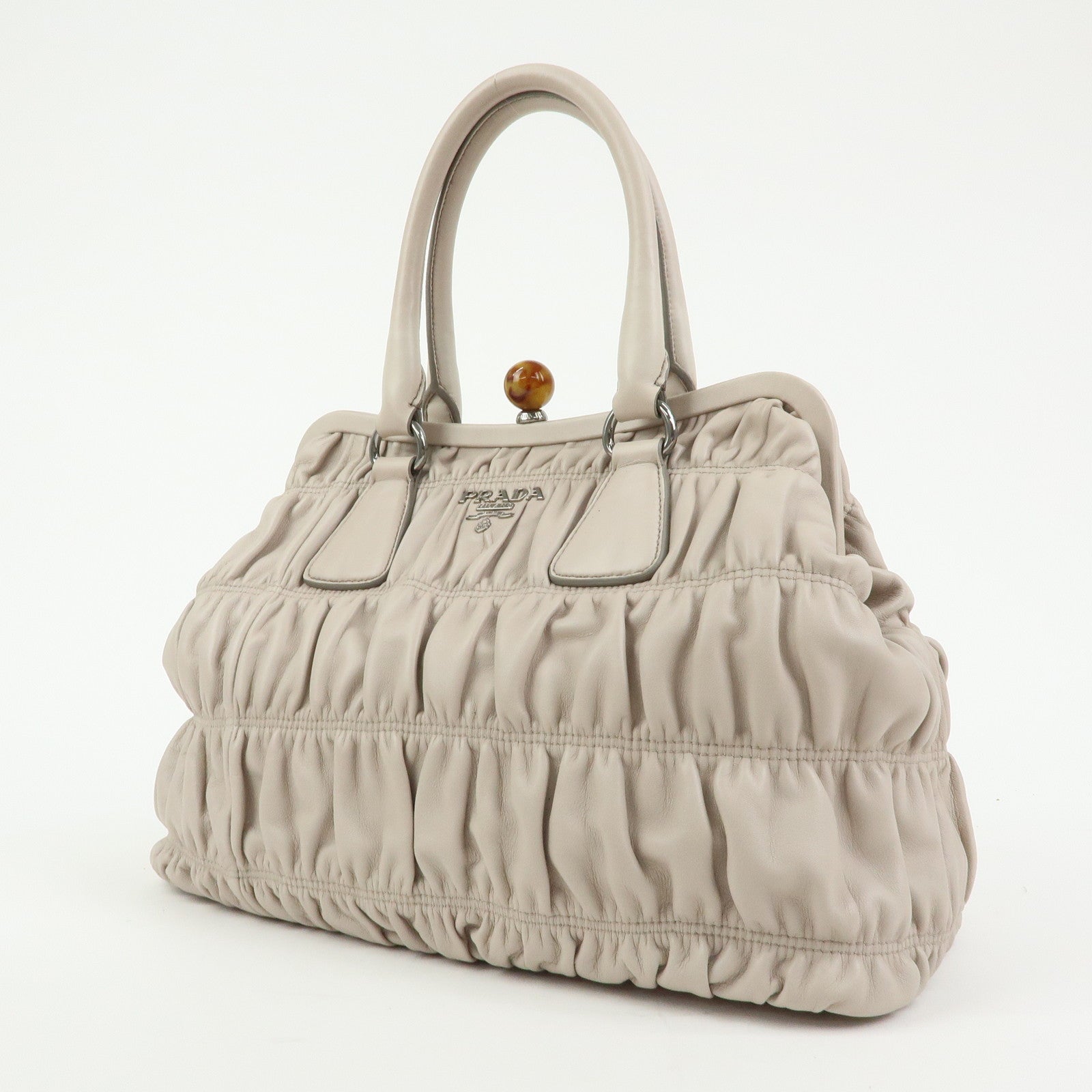 PRADA Nappa Gaufre Leather Hand Bag Tote Bag Ivory BN2242
