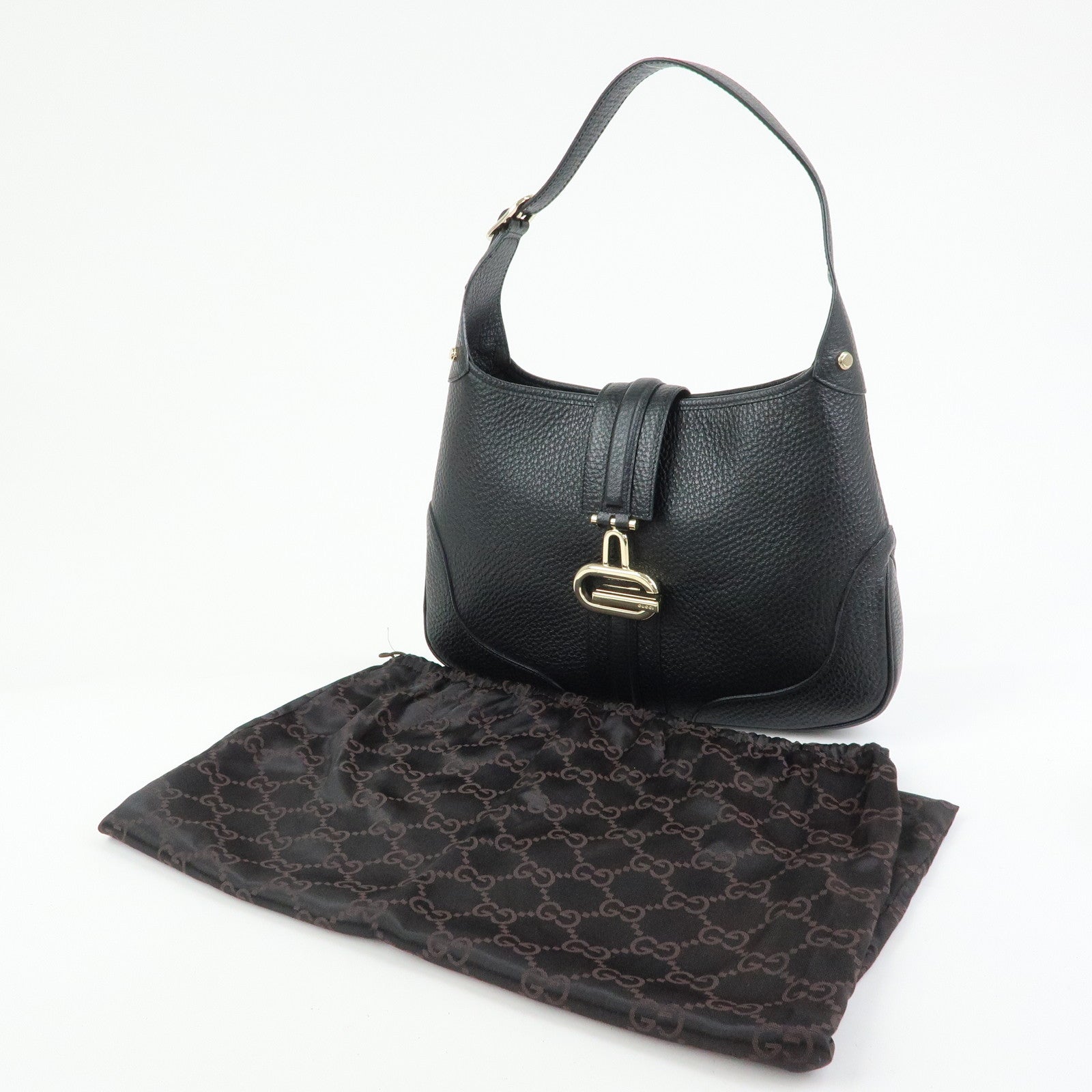 GUCCI Logo Leather Shoulder Bag Hand Bag Black 130779