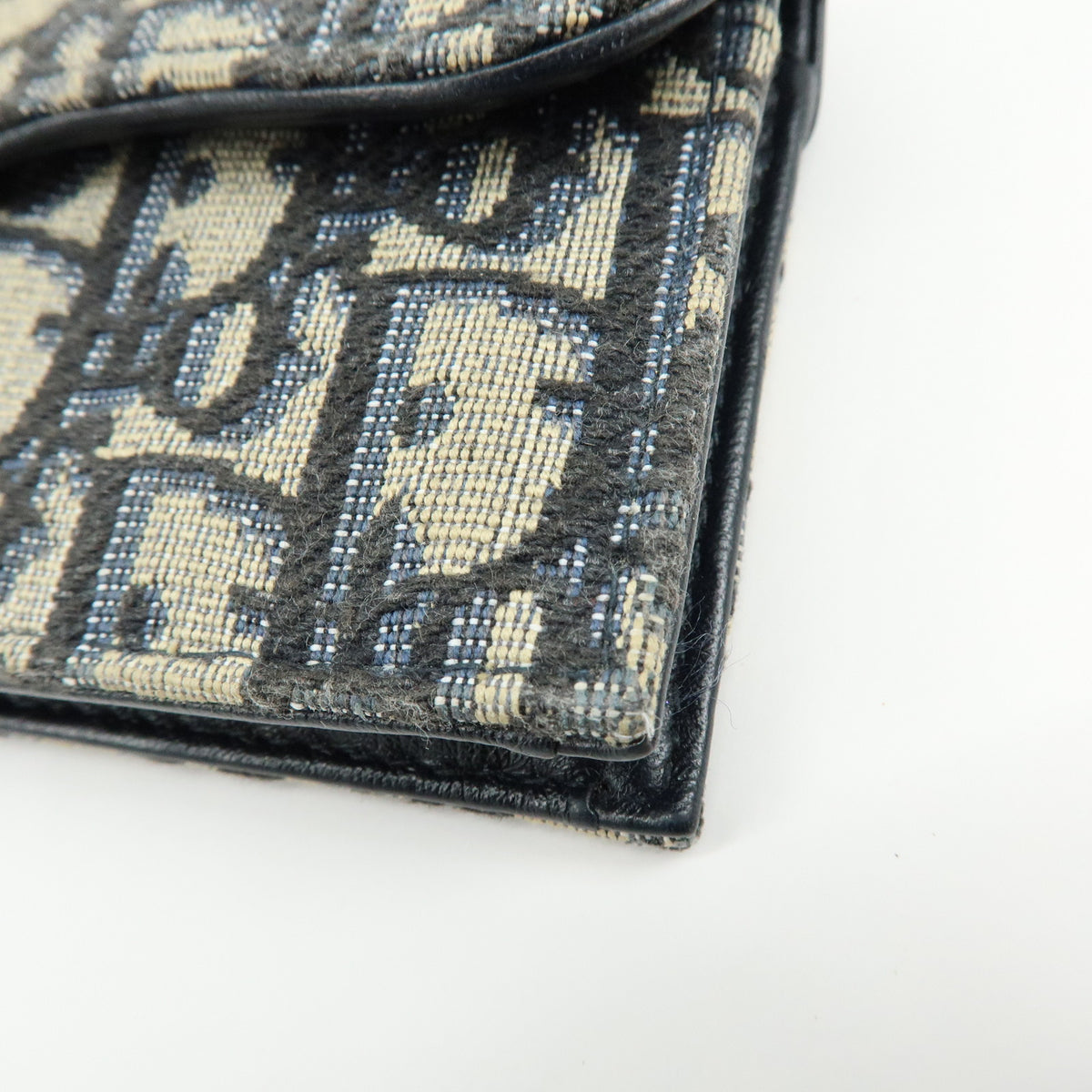 Christian Dior Oblique Saddle Jacquard Canvas Leather Card Case Navy