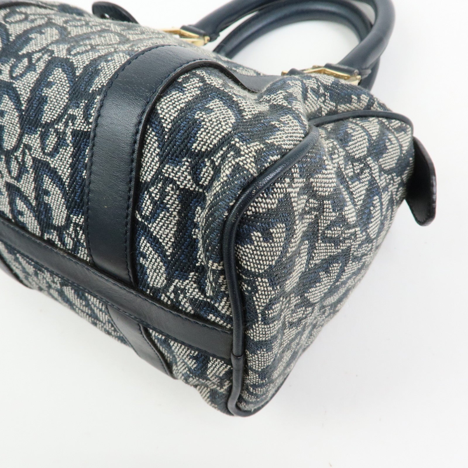 Christian Dior Trottern Jacquard Leather Mini Boston Bag Hand Bag Navy