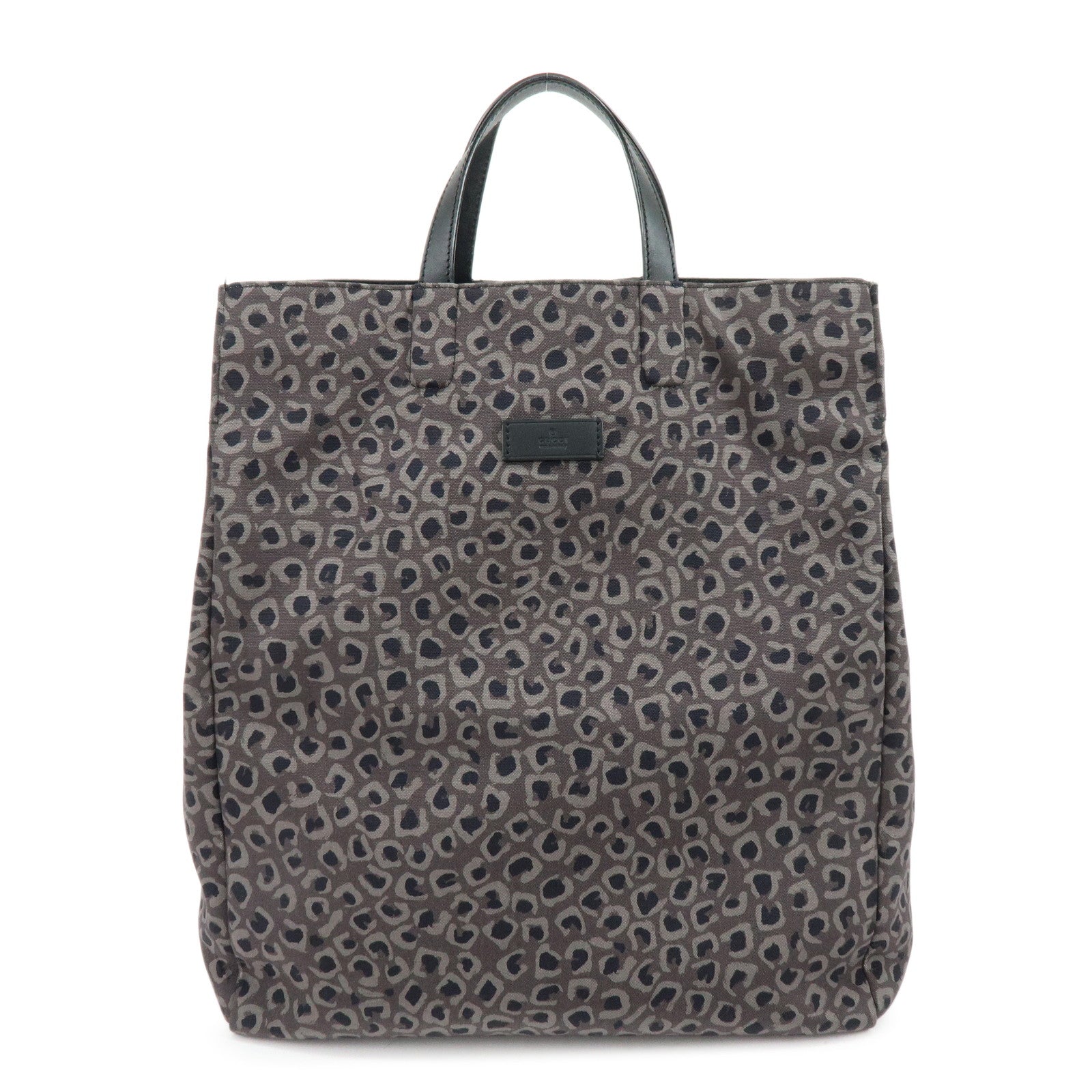 GUCCI Logo Canvas Leather Tote Bag Leopard Grey Black 341739